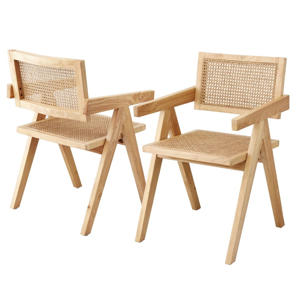 1 Artiss 2x Dining Chairs Wooden Rattan Seat Rubber Wood - Natural, 1 of 6