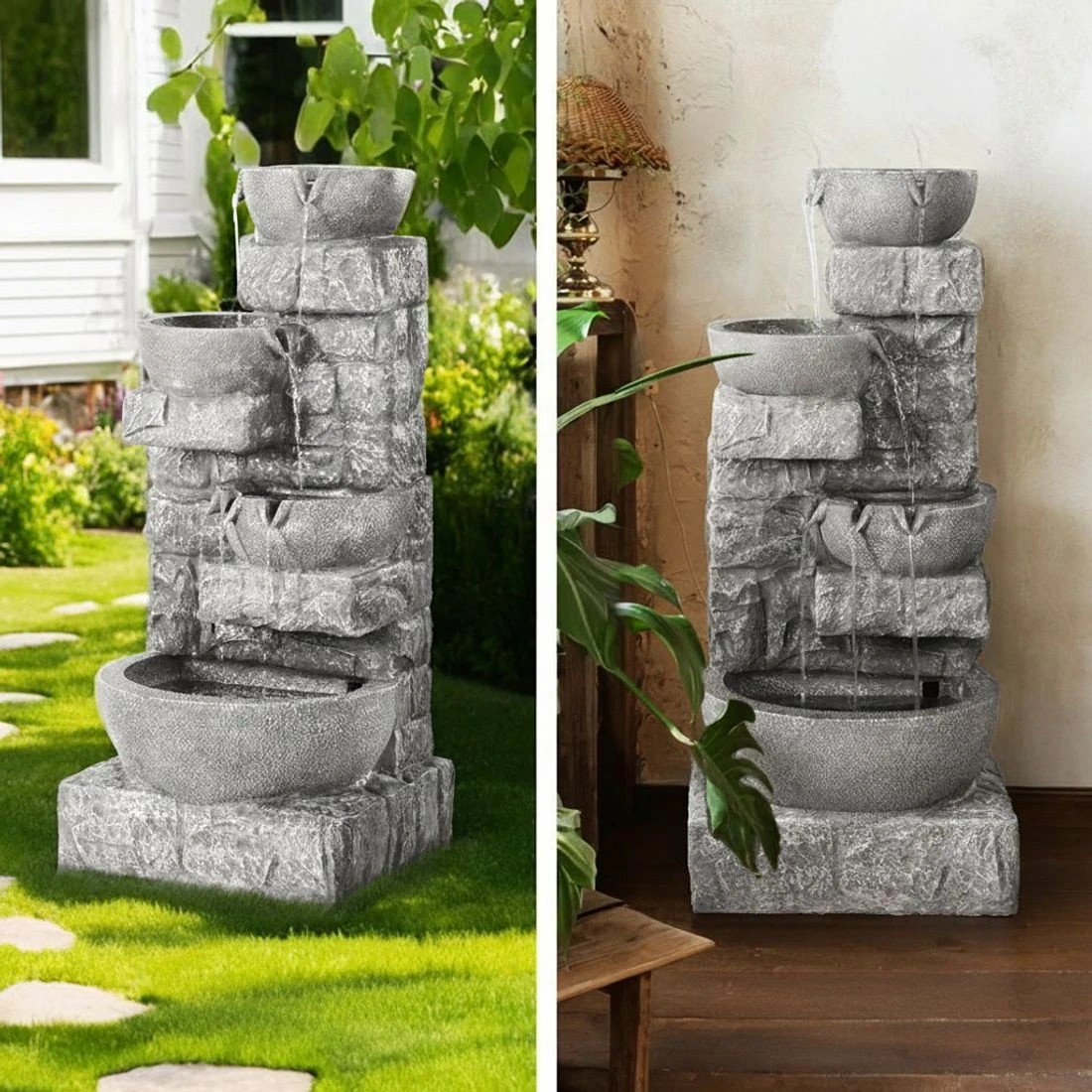 4 Gardeon Solar Fountain Water Feature Outdoor LED Lights - Grey, 4 of 6