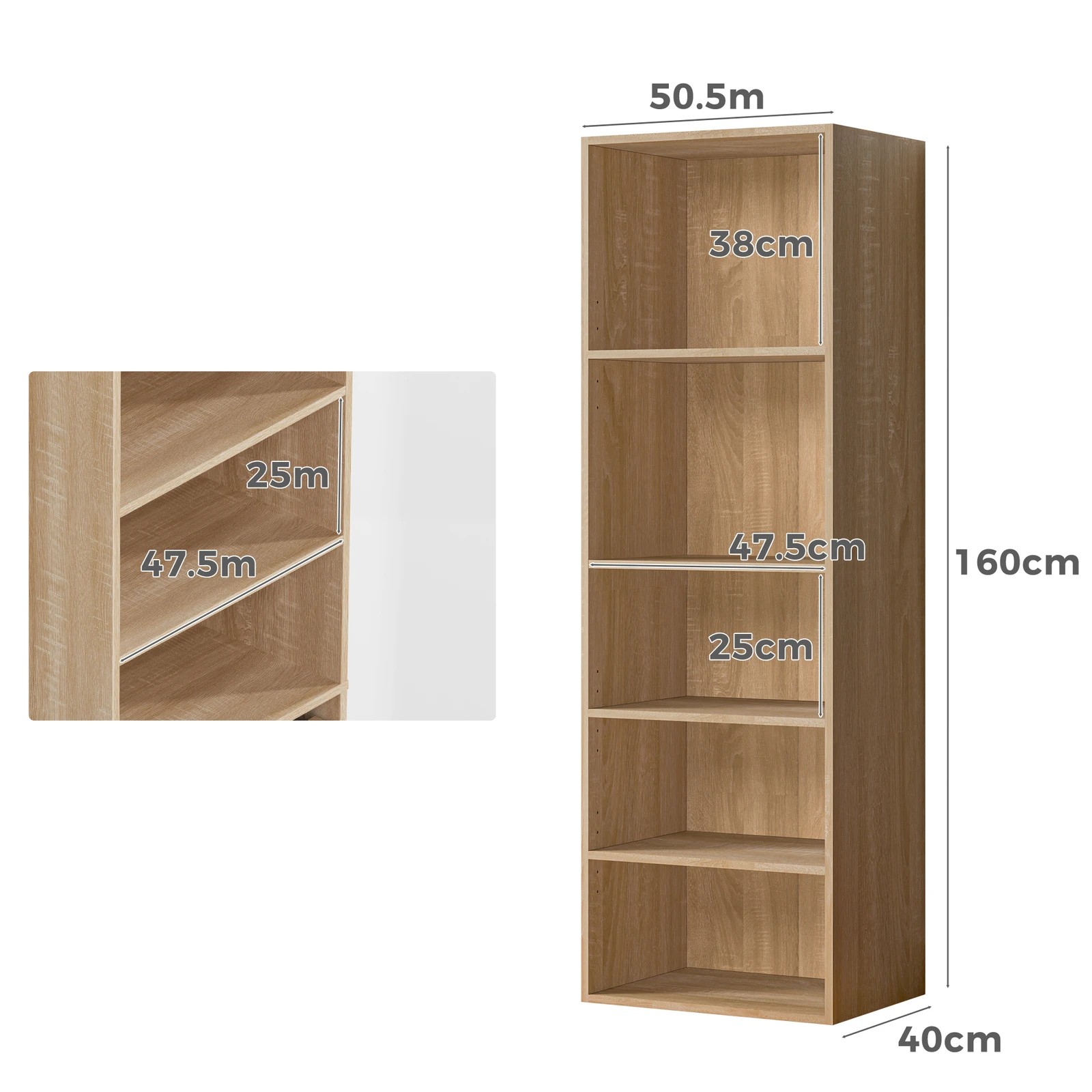 4 Alfordson Wardrobe 5 Shelves Clothes Storage Cabinet - Oak, 4 of 10