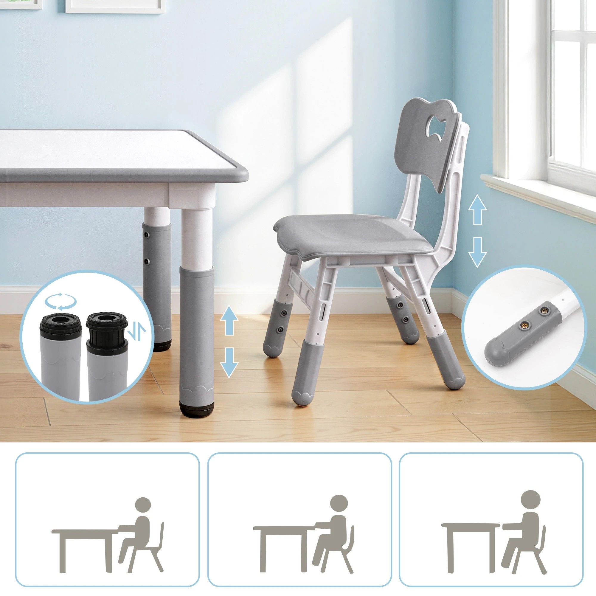4 Keezi Kids Table and 4 Chairs Set Height Adjustable Toddler Activity Table Graffiti Top - Multi, 4 of 9