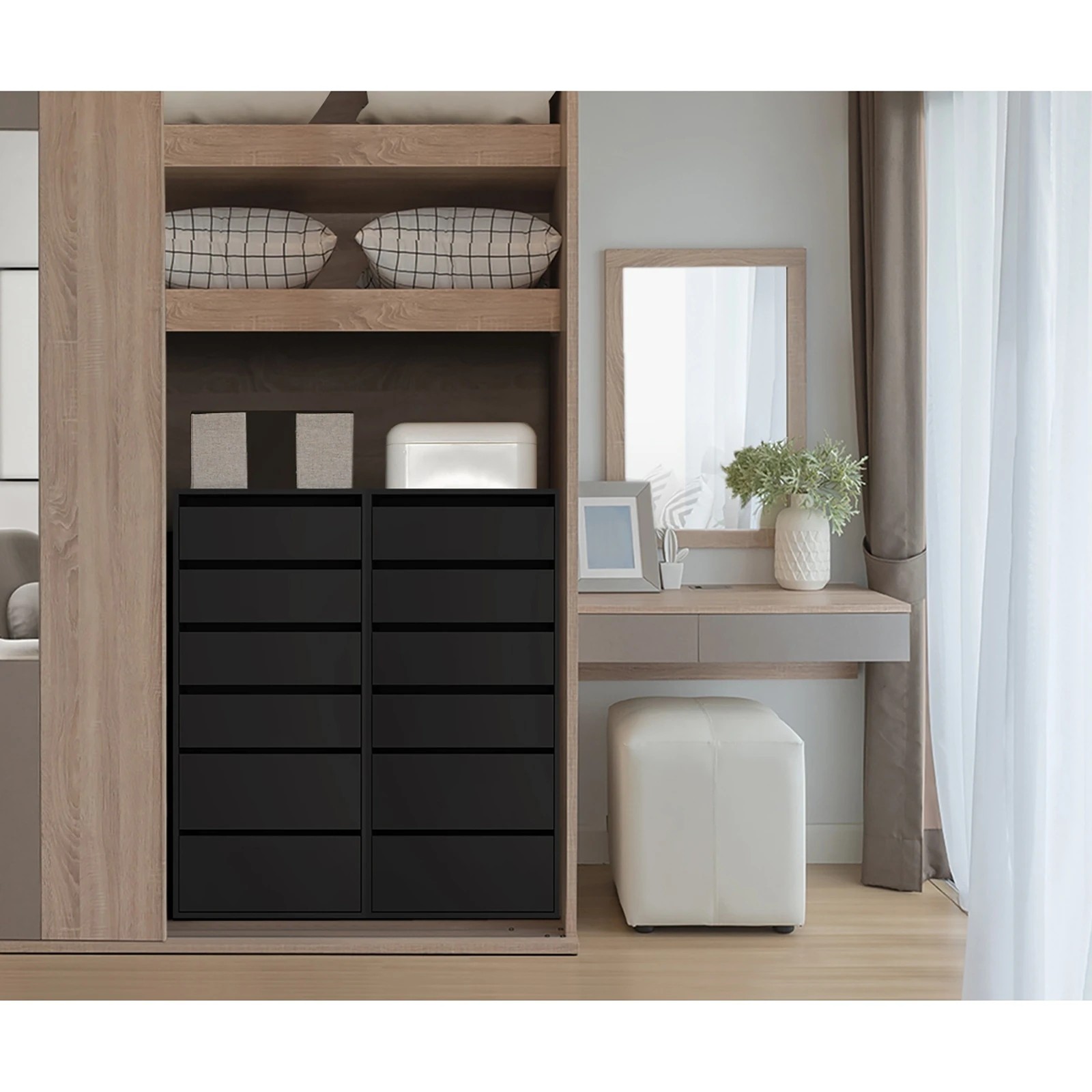 3 Oikiture Wardrobe Shelf Unit 6 Chest Of Drawers Clothes Storage Cabinet
 - Black, 3 of 10