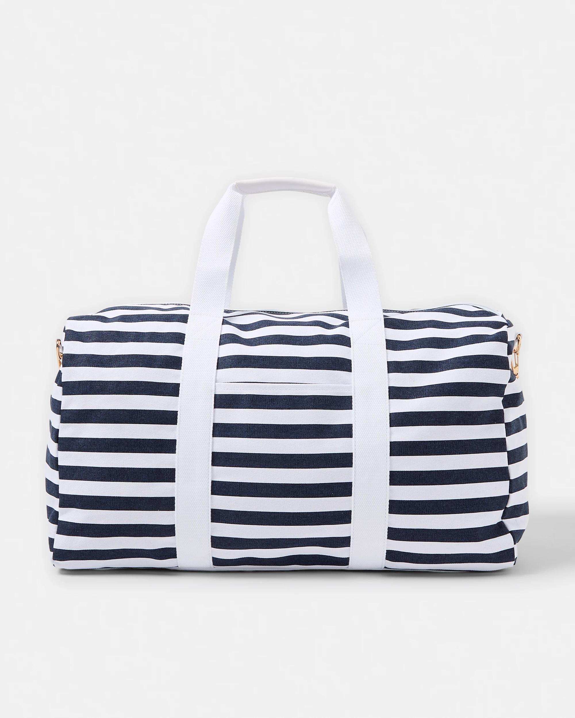 1 Canvas Weekender Bag Navy Strp, 1 of 5