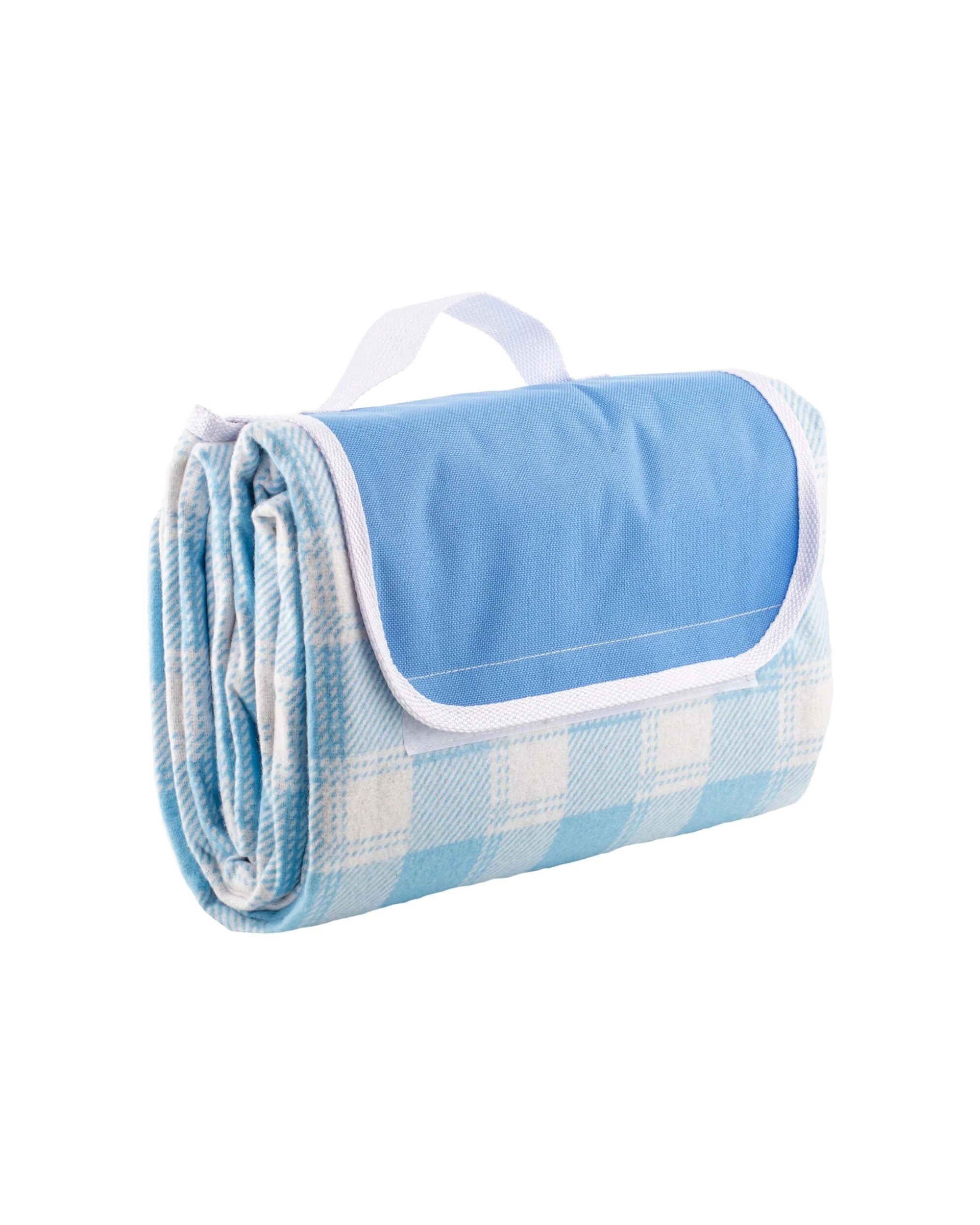 1 Porta Delilah Gingham 150cm Foldable Picnic Blanket Waterproof Design Carry - Blue, 1 of 5