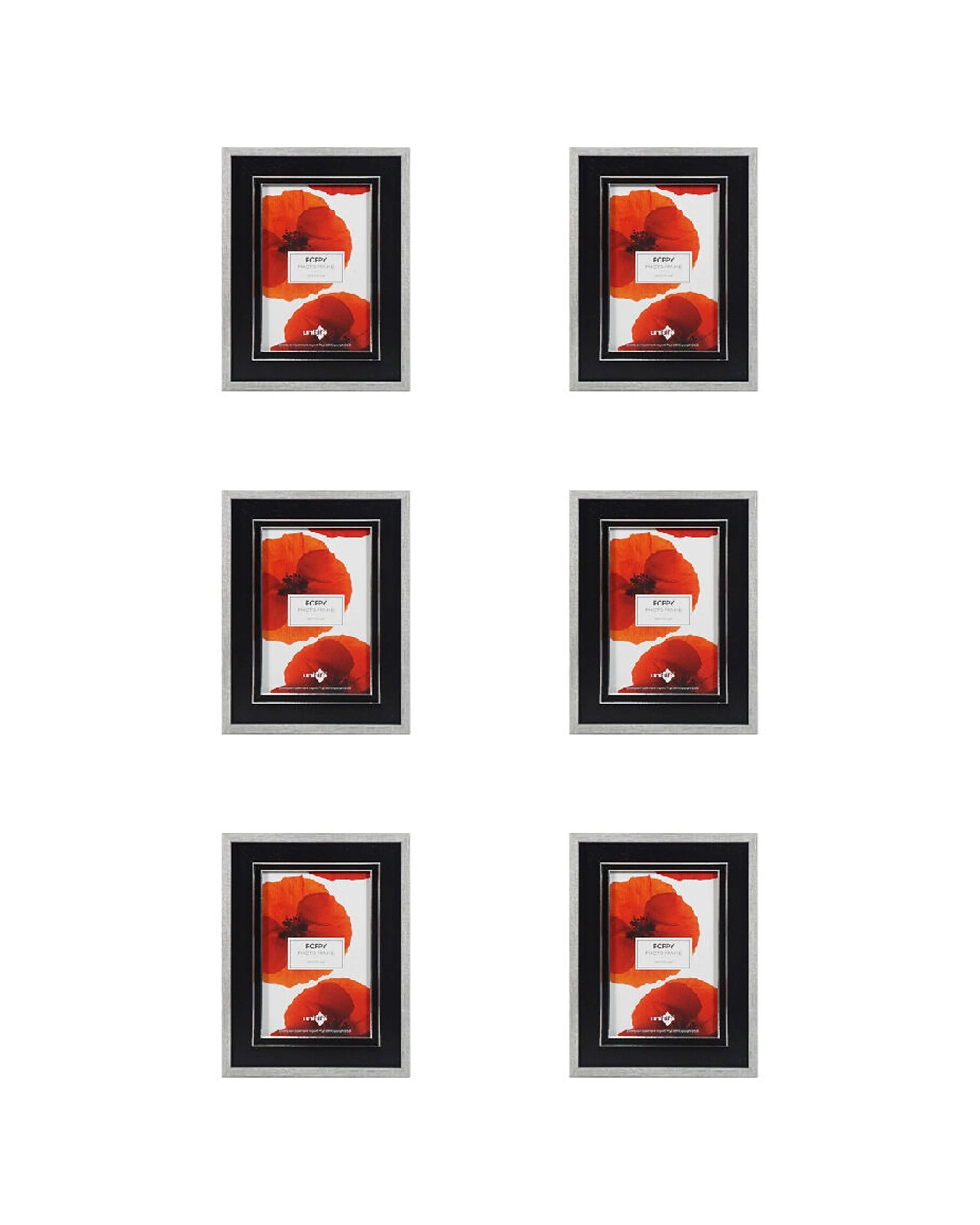 1 Unigift 6pc Poppy Photo Frame Picture Holder 10x15cm - Black, 1 of 2
