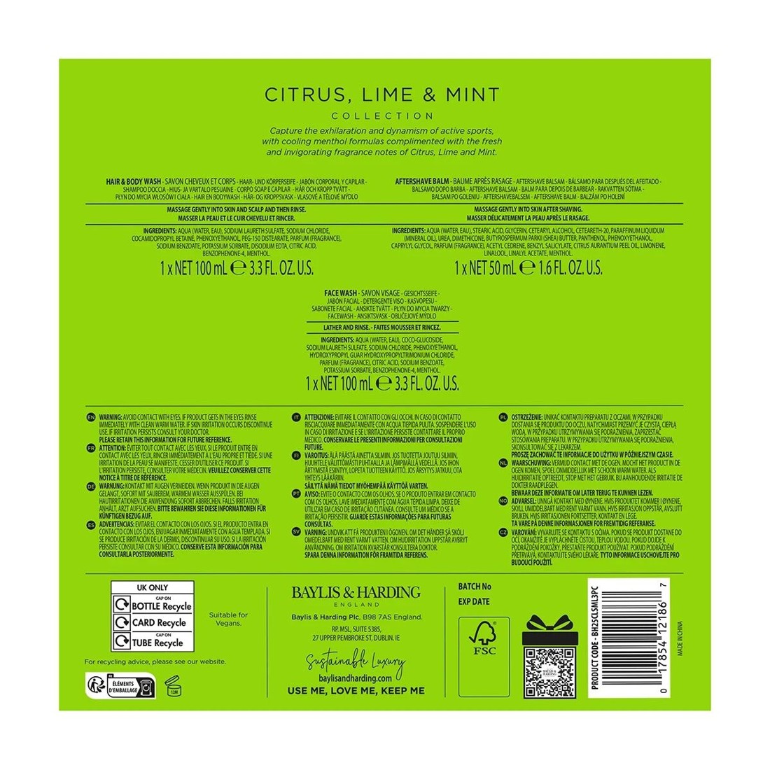 4 Baylis & Harding Sport Refreshing Essentials Gift Set with Cooling Menthol - Citrus, Lime and Mint - Multi, 4 of 4