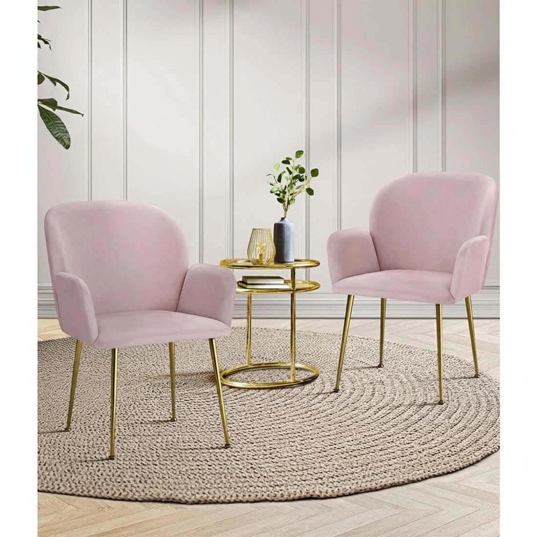 3 Artiss Dining Chairs Set of 2 Velvet Armchair - Pink, 3 of 5