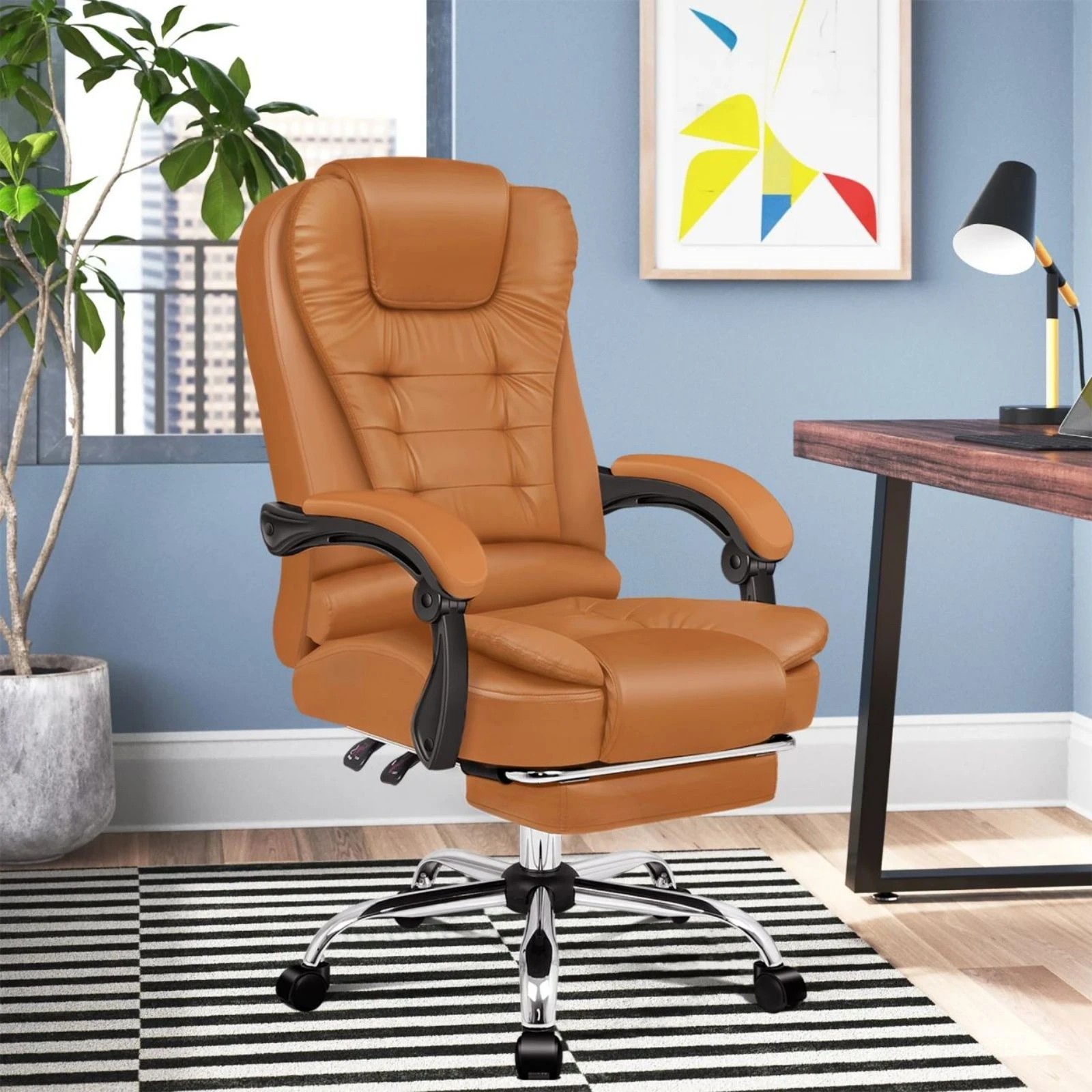 10 Alfordson Office Chair Gaming Executive Computer Racer Footrest PU Leather Seat - Brown, 10 of 10