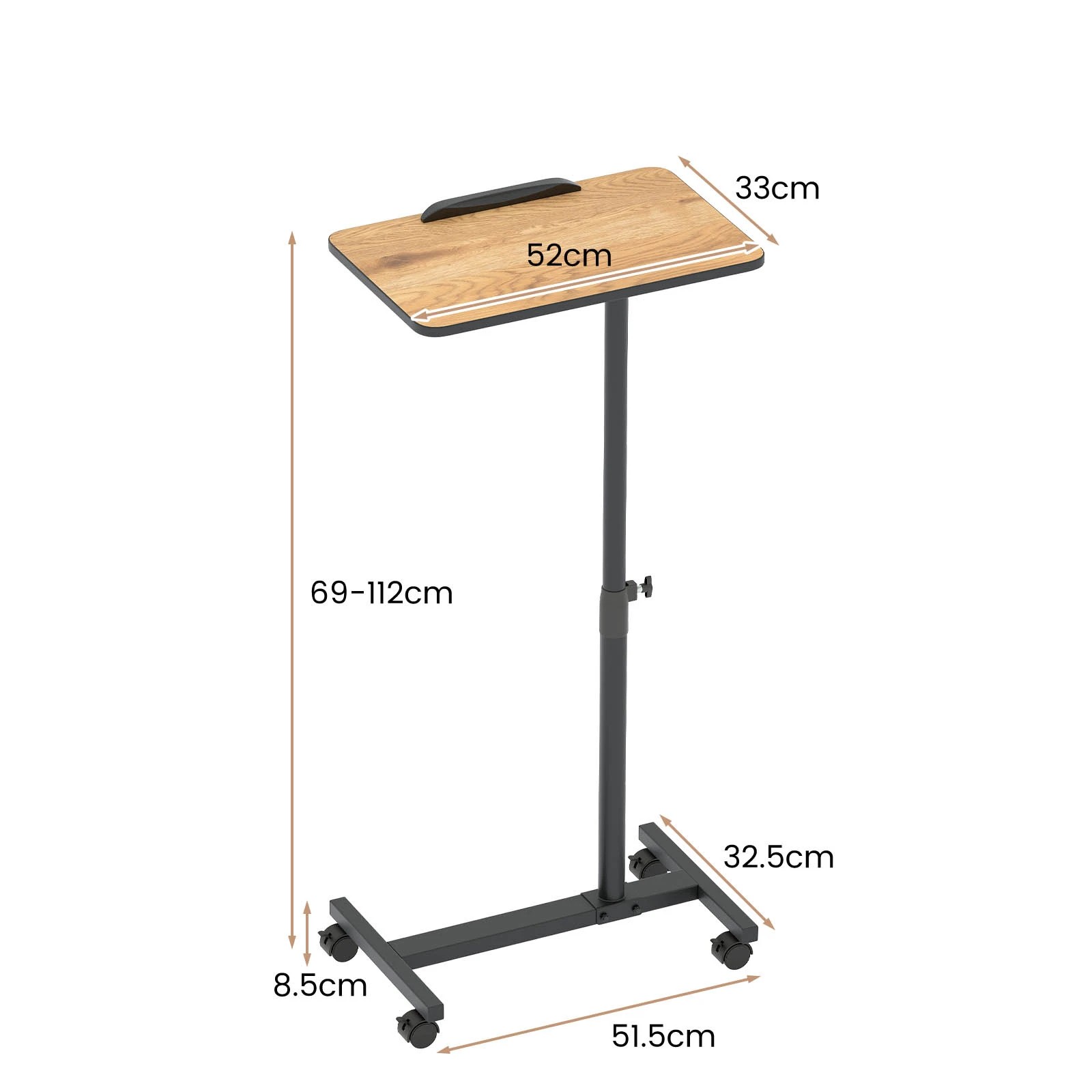 2 Costway Overbed Table w/Wheels C-Shaped End Table Adjustable Laptop Table - Brown, 2 of 5