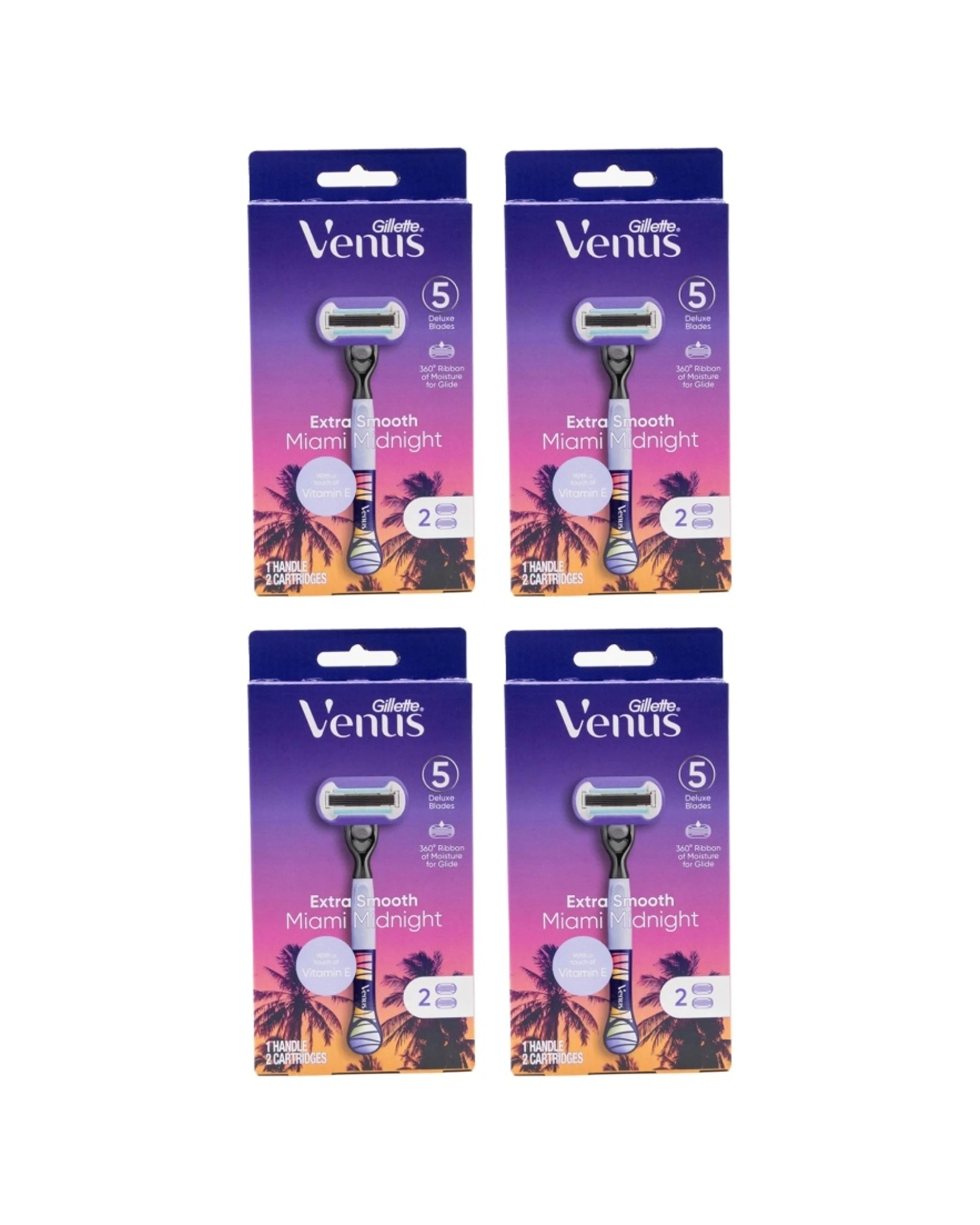 1 Gillette 4pk Venus Extra Smooth Miami Midnight Razor Handle Plus 2 Deluxe Blades - Multi, 1 of 2