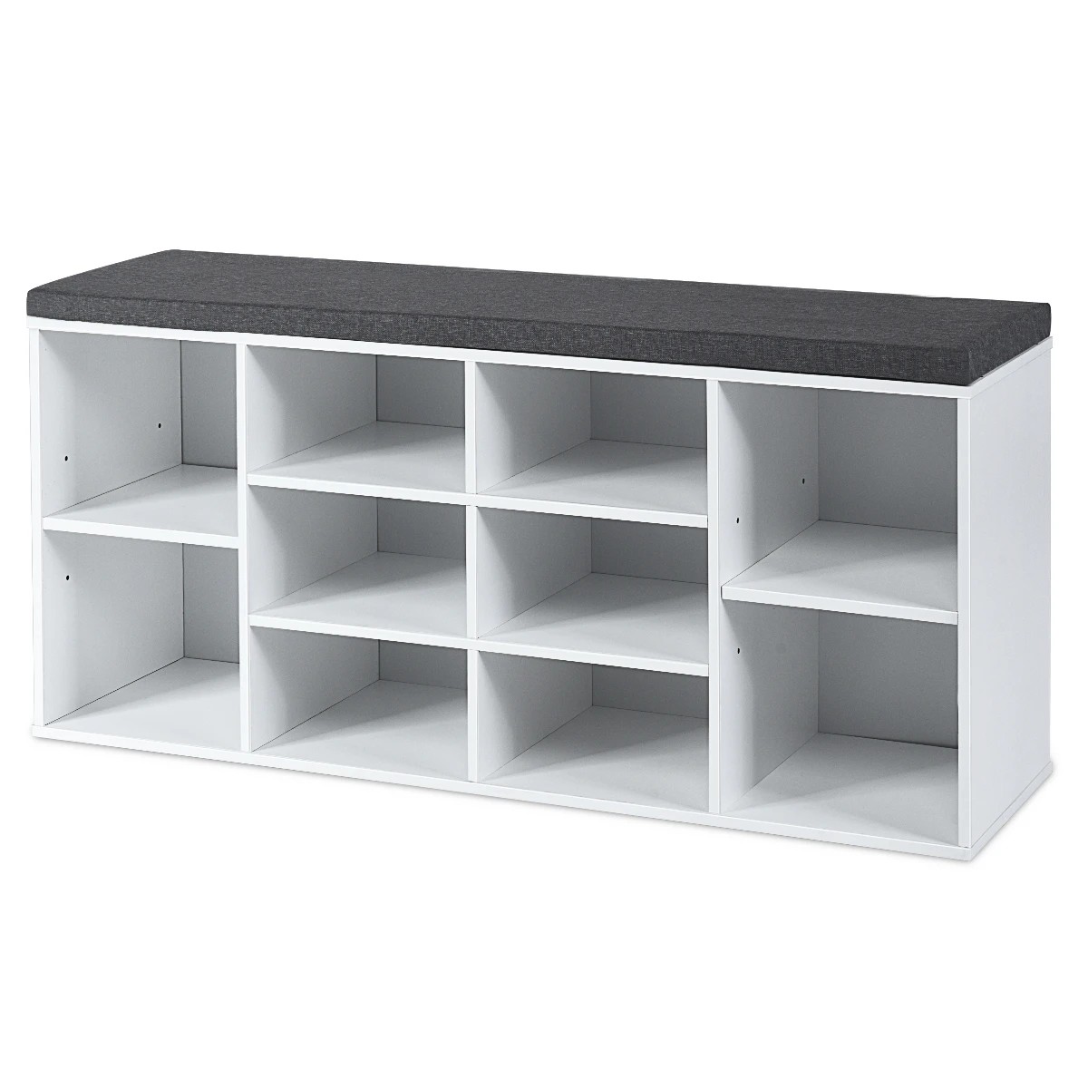 1 Costway Shoe Cabinet Bench Shoe Storage Rack Organizer Shelf Cupboard Box w/Padded Seat - White, 1 of 4