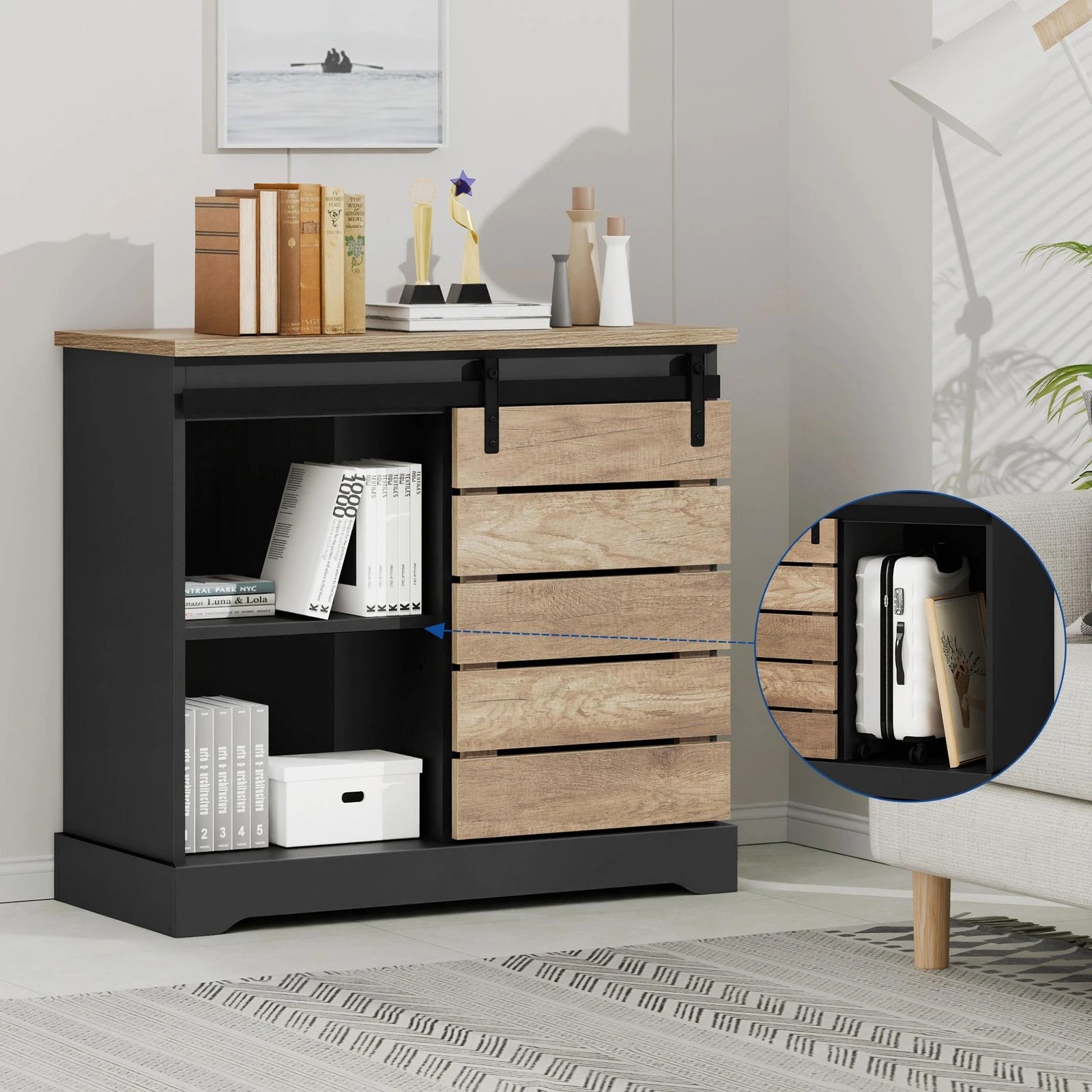3 Alfordson 2x Buffet Sideboard Cabinet Sliding Door Cupboard Storage Kitchen - Black, 3 of 9