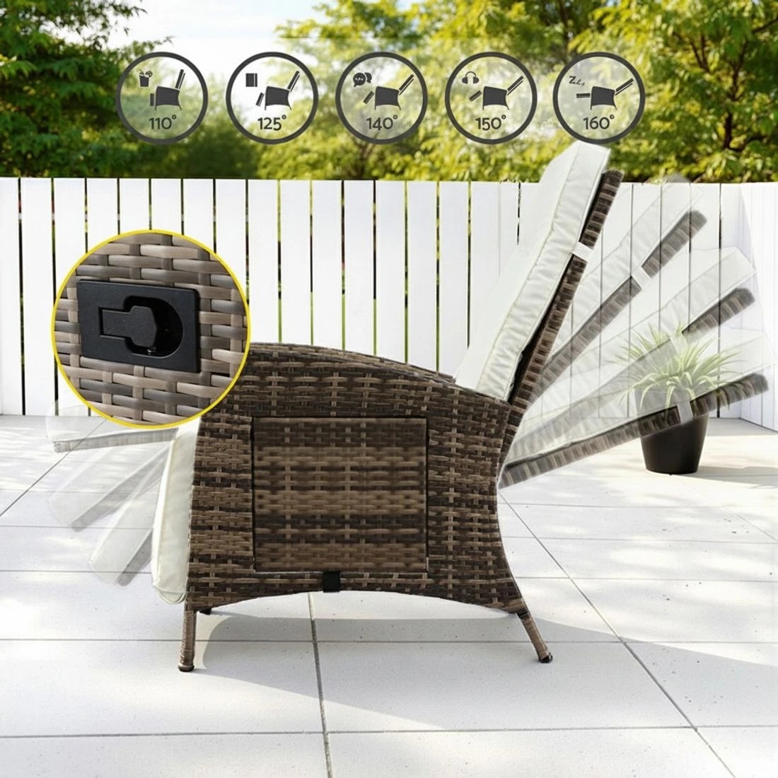 4 Gardeon Outdoor Recliner Chairs Sun lounge Wicker Lounger Patio Furniture Adjustable - Natural, 4 of 6