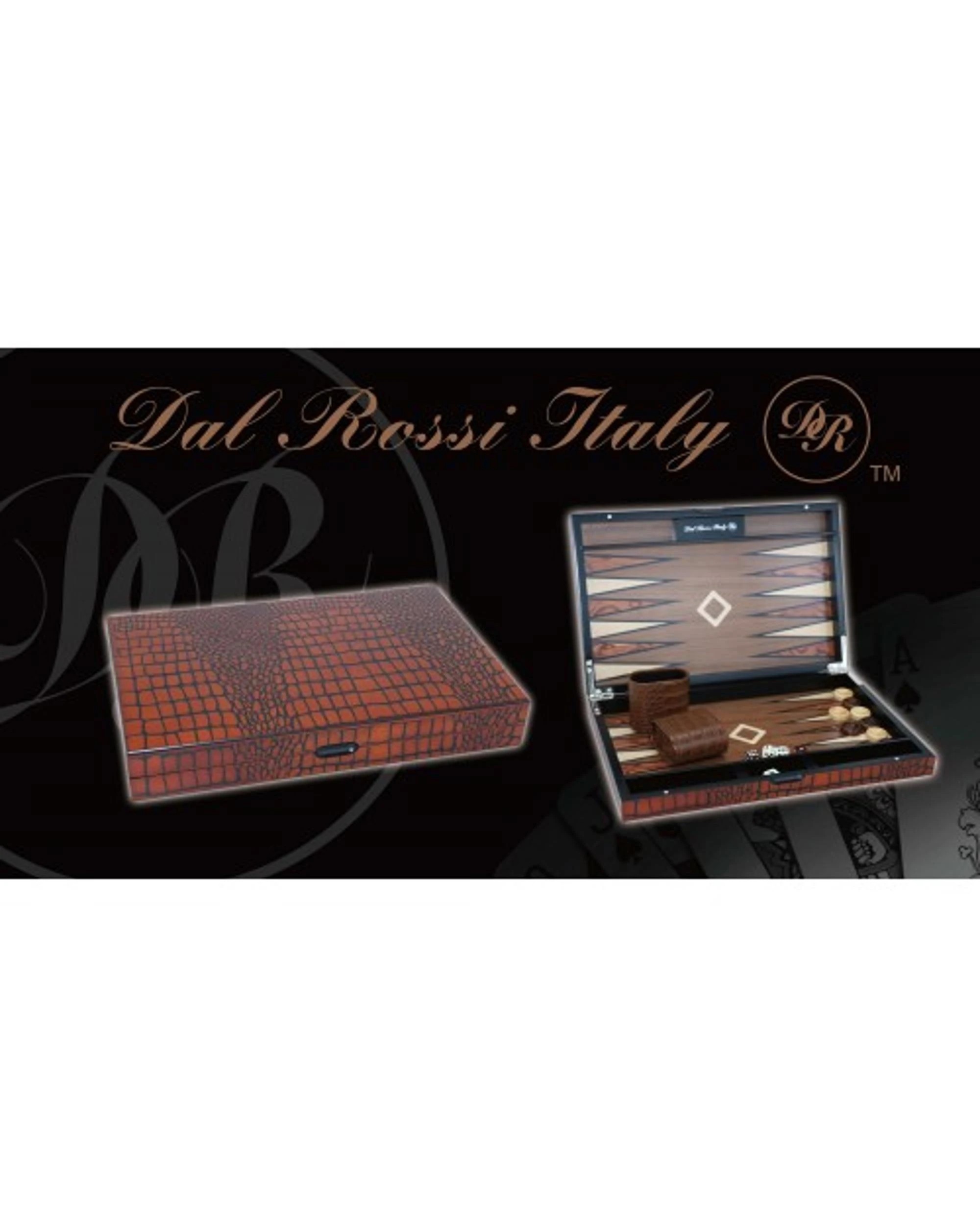 3 Dal Rossi Italy 15 inch Backgammon Wooden Crocodile Engraved Design Light Tan, 3 of 3