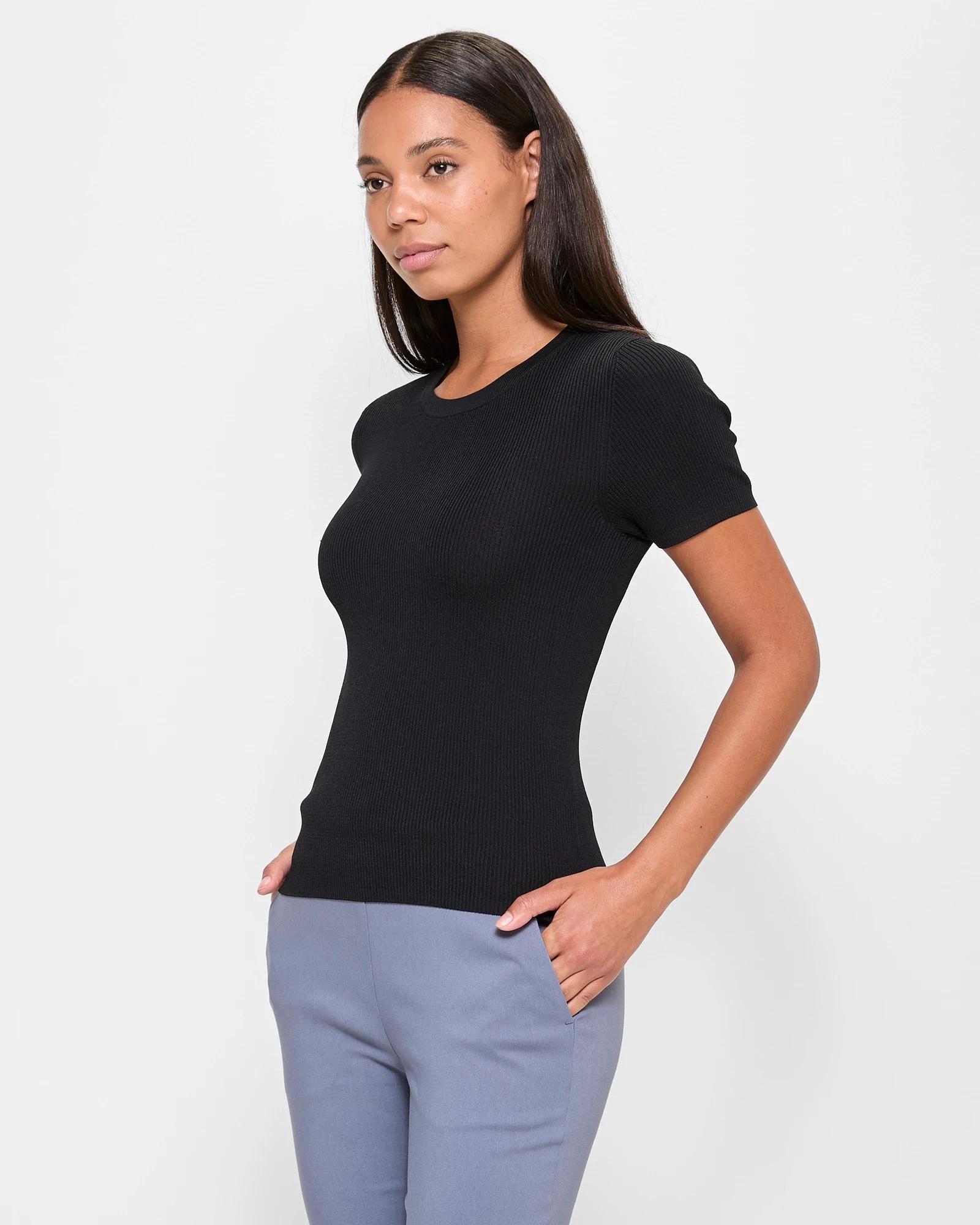 3 Ultimate Ribbed Knit T-Shirt - Preview BLACK, 3 of 5