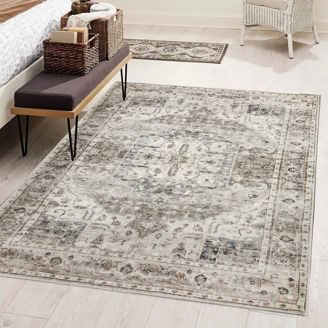 7 Marlow Machine Washable Distressed Room Area Rug Grey, 7 of 7
