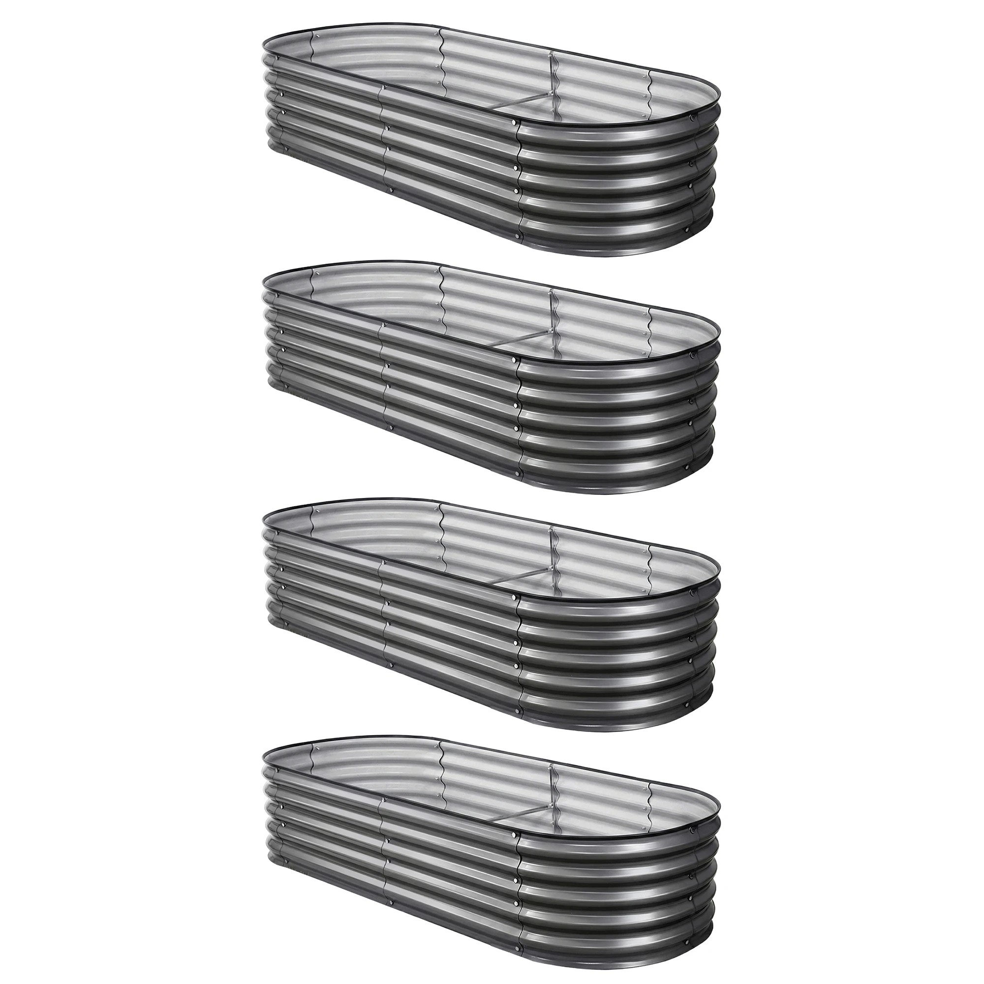1 Green Fingers 4 Pcs Raised Garden Bed Kit 160x80x42cm Oval Galvanized Steel Planter Boxes Vegetables - Grey, 1 of 4