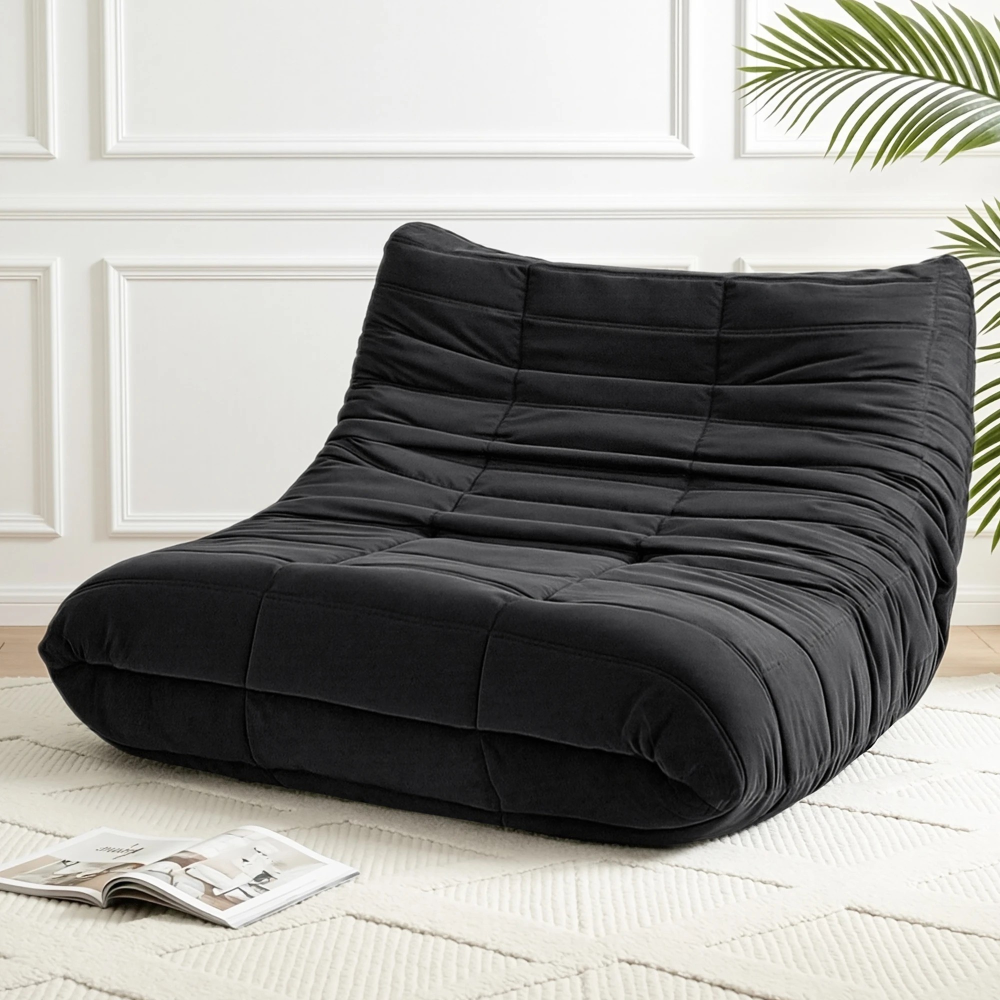 1 Artiss Lazy Sofa 2 Seaters Accent Caterpillar Chair Floor Couch Armless - Black, 1 of 9
