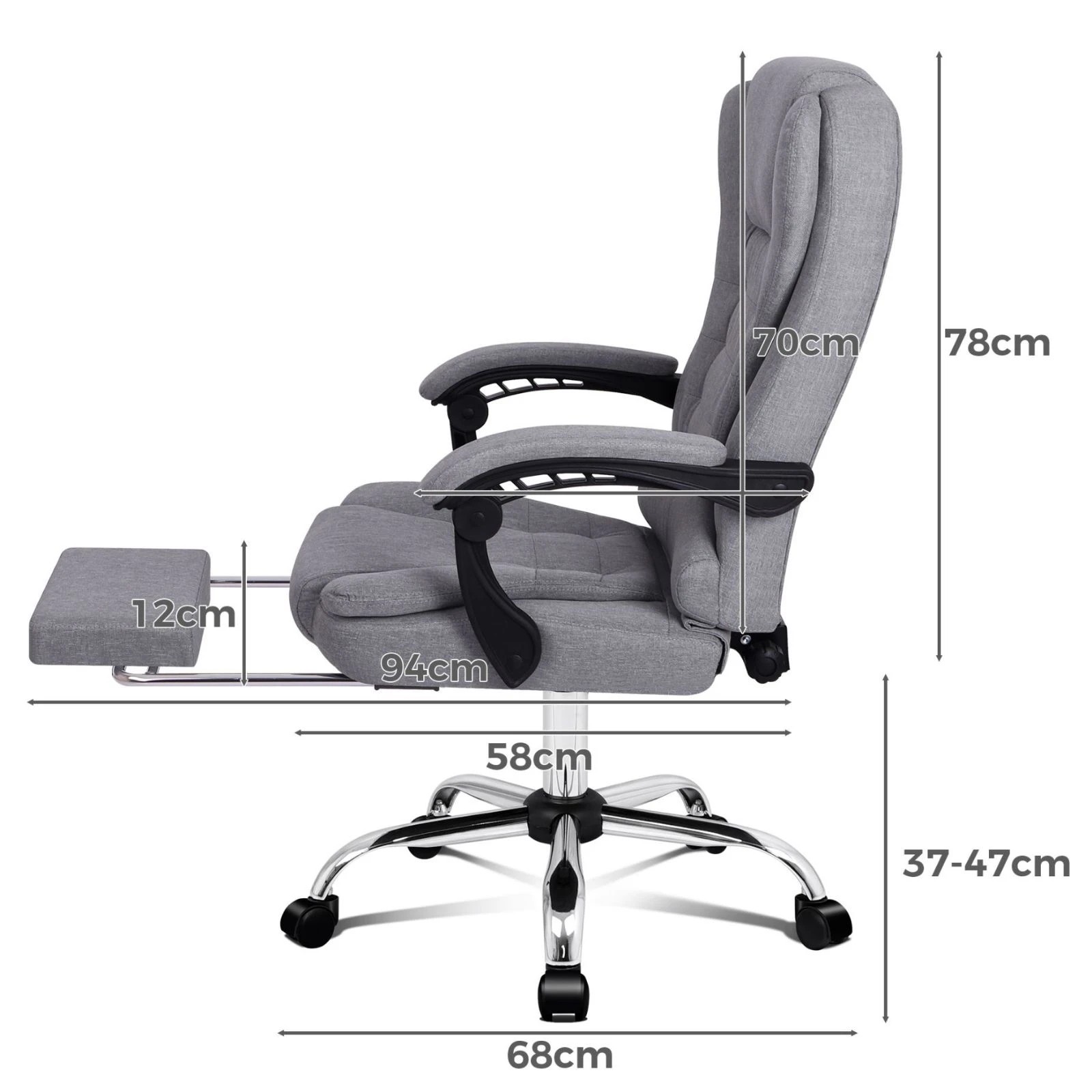 4 Alfordson Office Chair Gaming Executive Computer Racer Footrest Fabric - Grey, 4 of 10