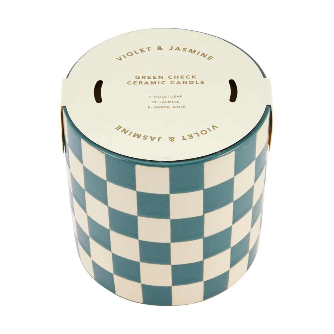 4 Green Check Ceramic Candle, 4 of 4