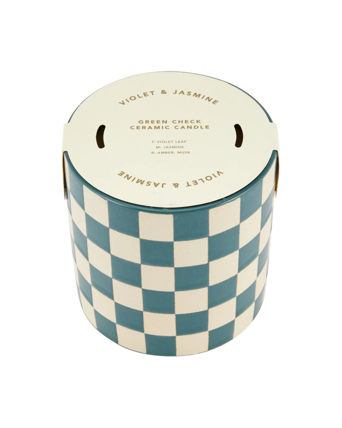 4 Green Check Ceramic Candle, 4 of 4