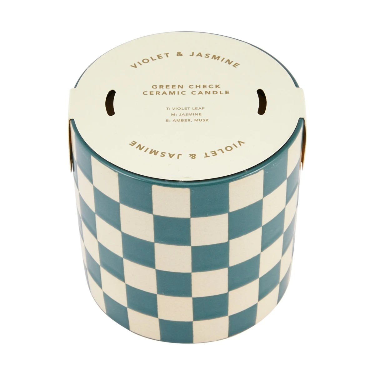 4 Green Check Ceramic Candle, 4 of 4