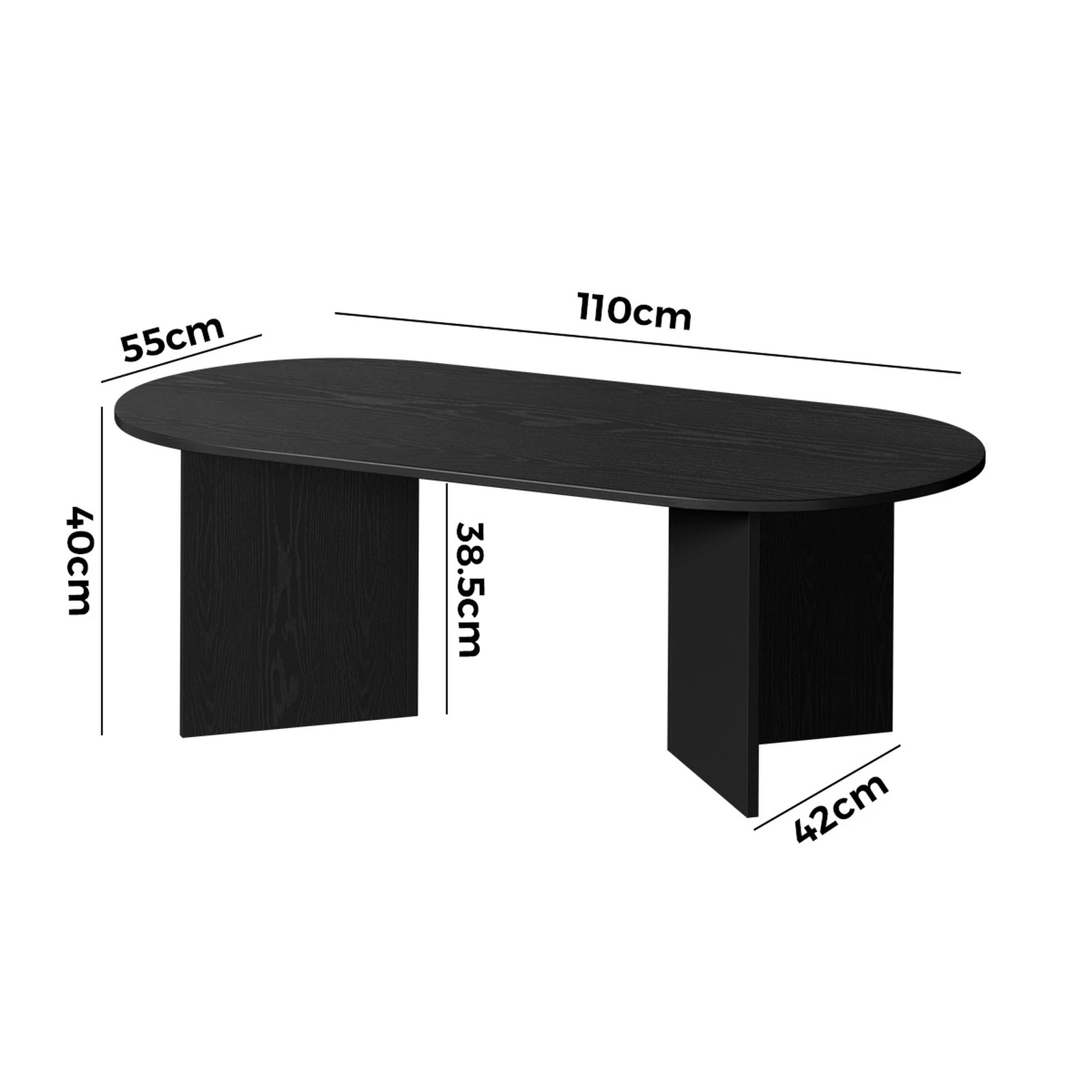 2 Oikiture Coffee Table Sofa End Table Oval Side Cafe Desk Timber - Black, 2 of 9