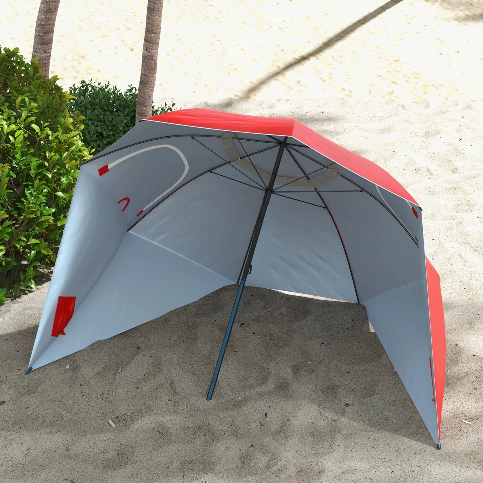 6 Havana Outdoors Beach Umbrella Tent 2.4M Outdoor Garden Beach Portable Shade - Red, 6 of 6