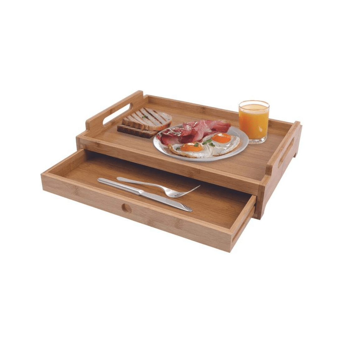 1 BR Home Bamboo Food Serving Tray with Pull-Out Storage Drawer, 1 of 5