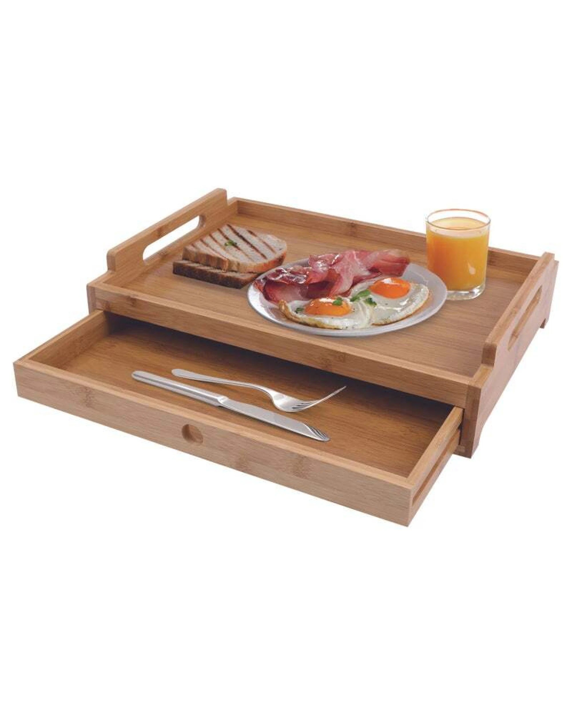 1 BR Home Bamboo Food Serving Tray with Pull-Out Storage Drawer, 1 of 5