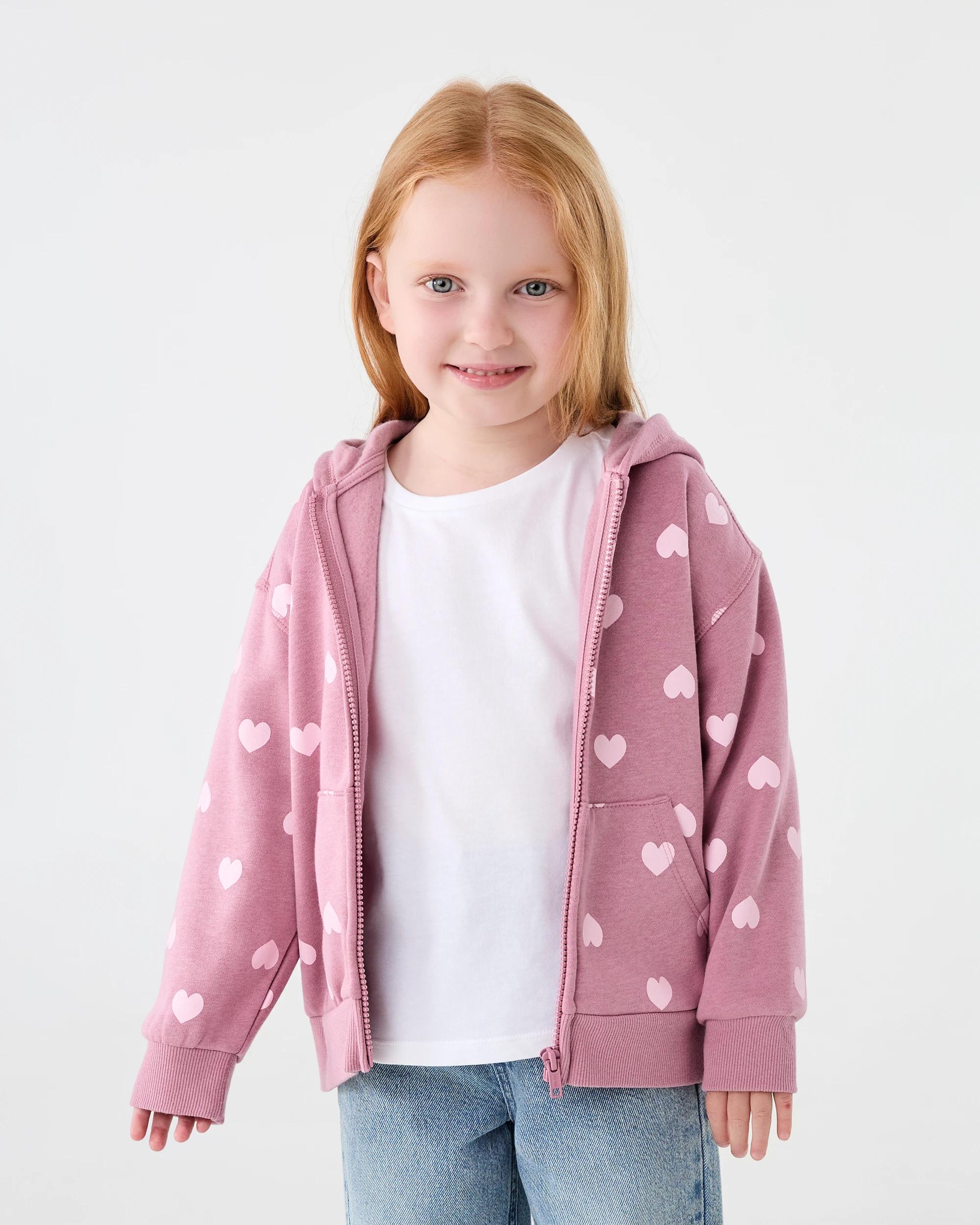 1 Zip Through Hoodie Pink Heart, 1 of 9