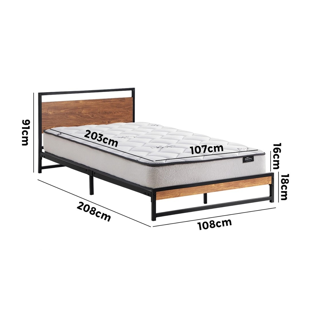 7 Oikiture Metal Bed Frame King Single Beds Platform With Mattress
 - Black, 7 of 7