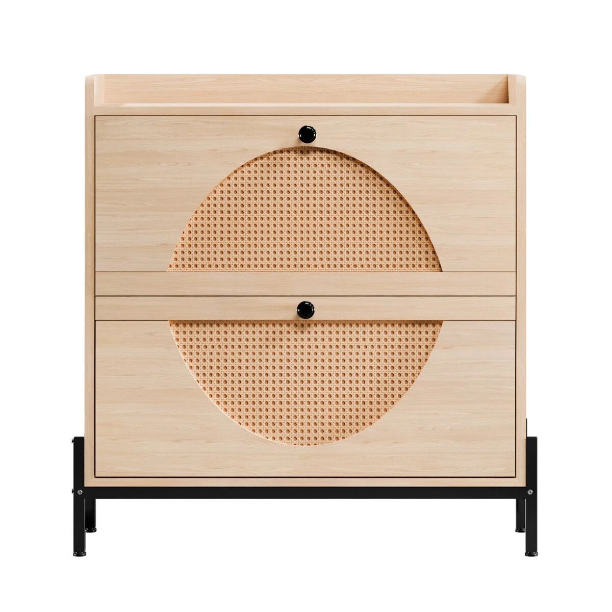 6 LUXSUITE Oak Shoe Rack Cabinet Rattan Drawers Wooden Storage Cupboard Slim Narrow Footwear Organiser Shelf Metal Legs, 6 of 6