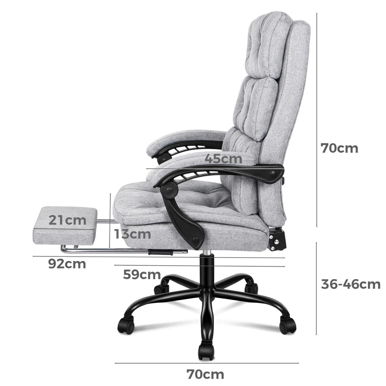 6 Alfordson Office Chair Executive Computer Fabric Work Seat Recliner Gaming - Grey, 6 of 10