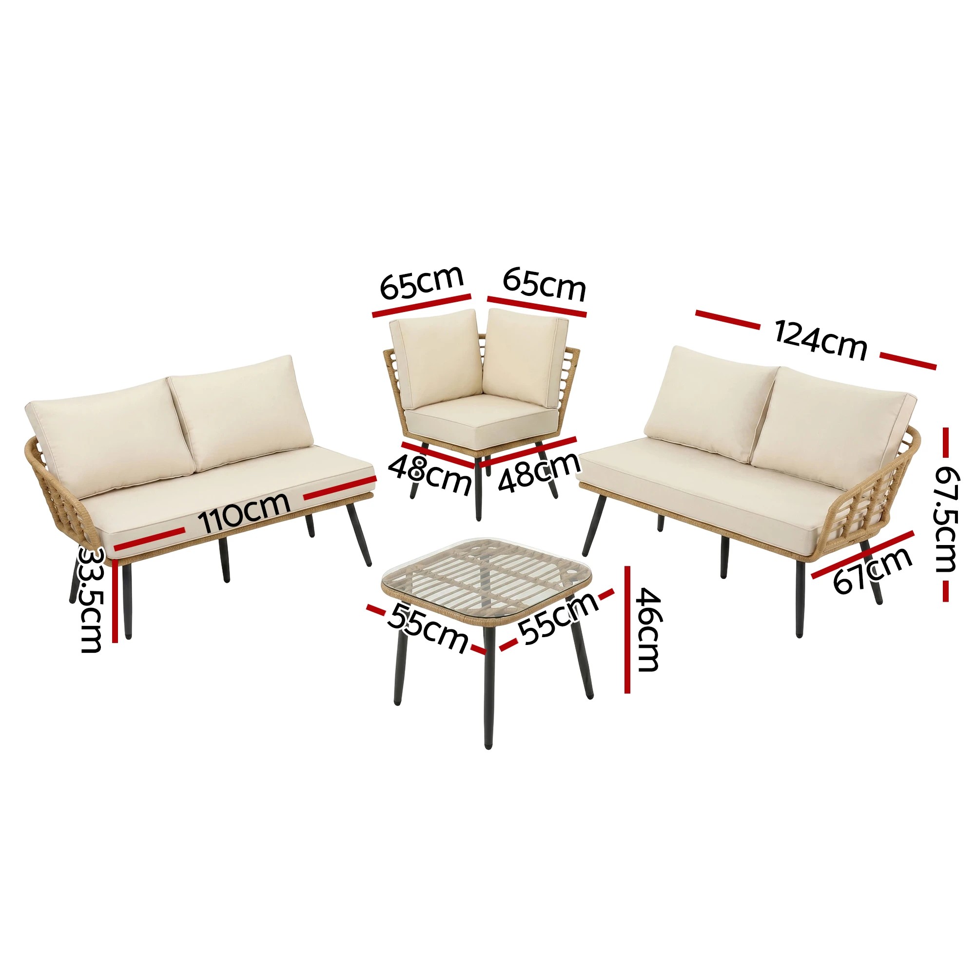 3 Gardeon 4-Piece Modular Outdoor Sofa Set with Cushions 5 Seater Rattan Garden Patio Furniture Table and Chair - Beige, 3 of 7