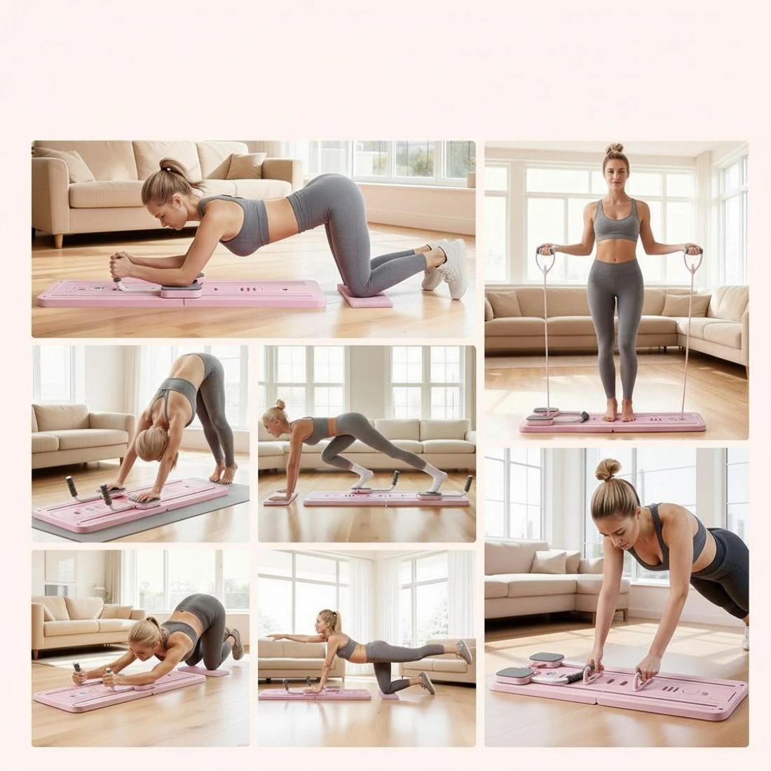 4 Everfit Pilates Reformer Abdominal Exercise Board Push Up Set Fitness - Pink, 4 of 10