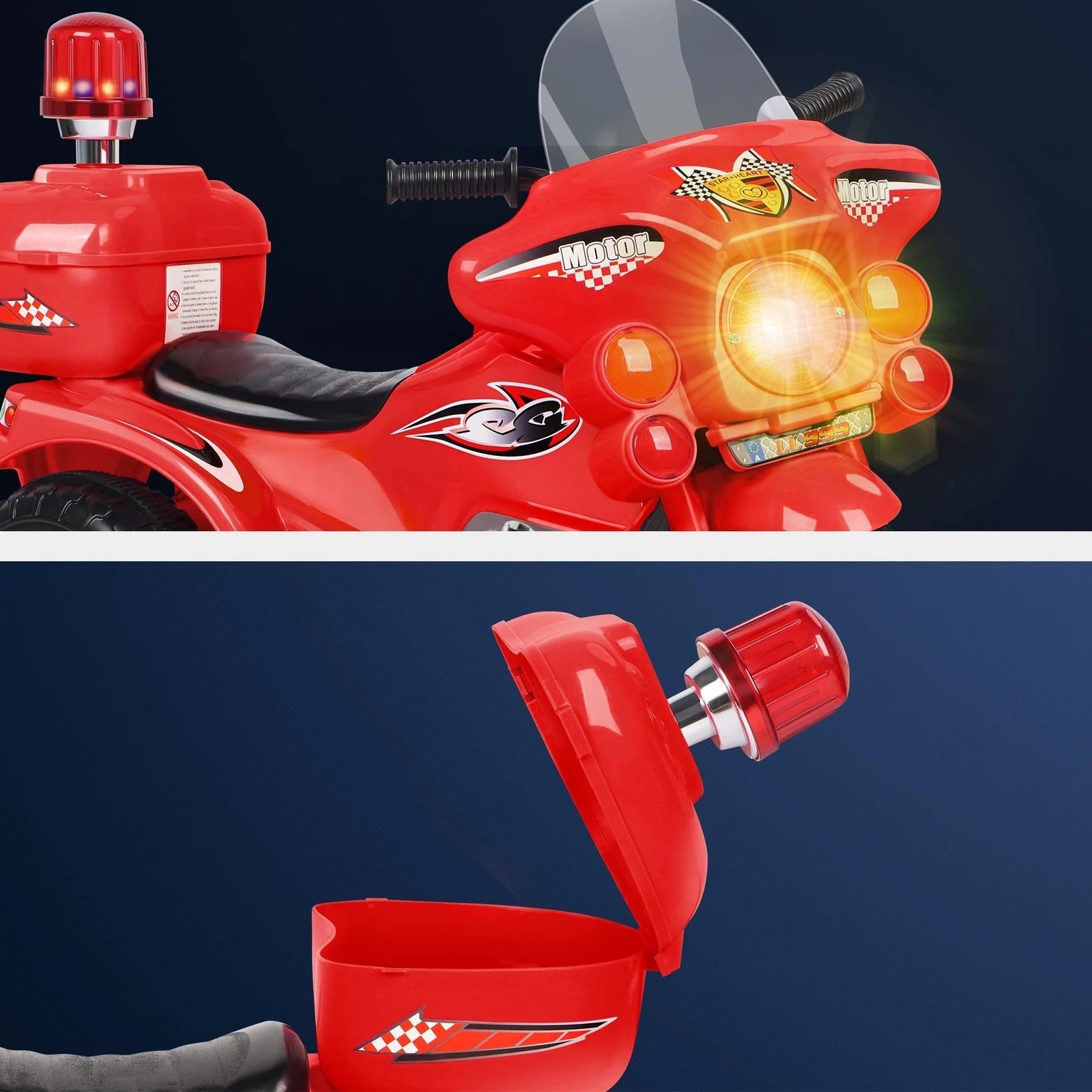 5 Alfordson Kids Ride On Car Police Motorcycle 6V Electric Toy 25W Motor MP3 - Red, 5 of 9
