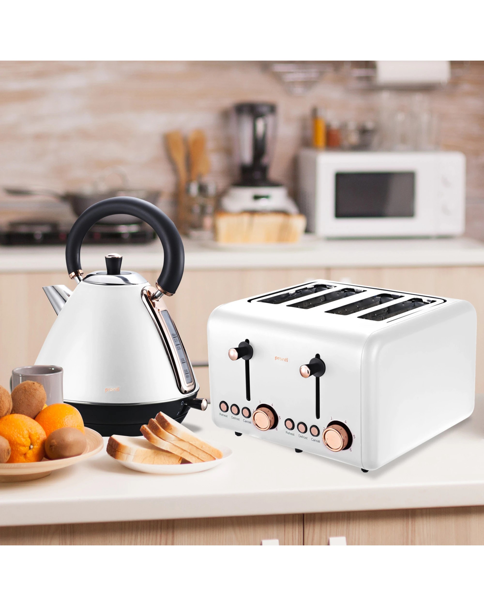 10 Pronti 1.7l Rose Trim Collection Kettle - White, 10 of 10