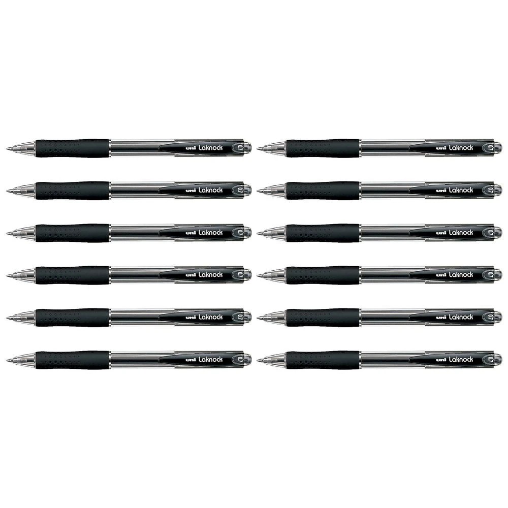 3 Uni Laknock Fine Retractable Ballpoint Pens Black 12 Pack, 3 of 4