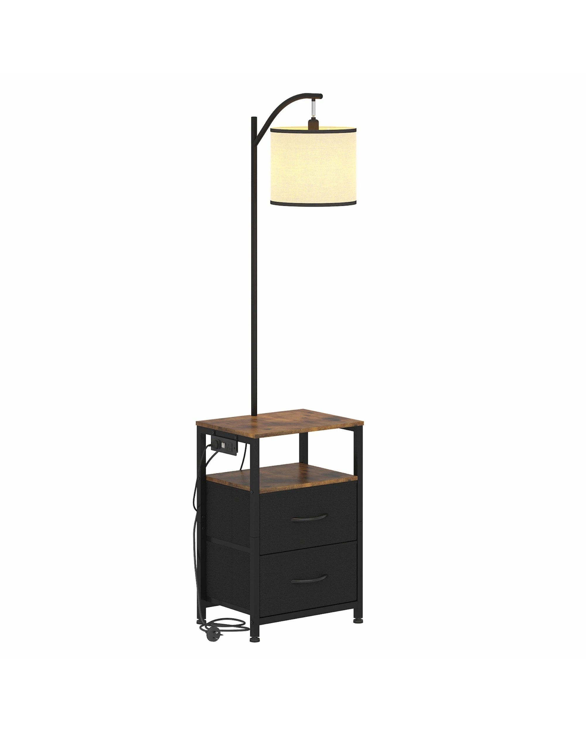 1 Advwin LED Side Table w/ Floor Lamp & 2 Drawers Nightstand with Charging Station - Black, 1 of 9