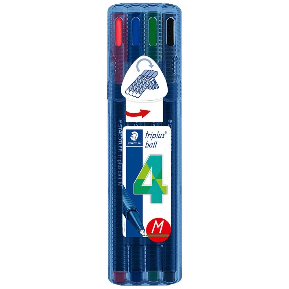 1 Staedtler Triplus 437M Medium Ballpoint Pen Assorted 4 Pack, 1 of 5