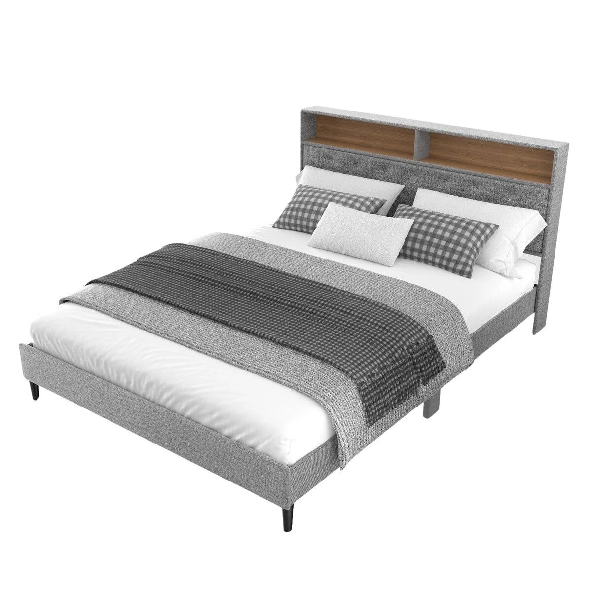 1 Ausway LED Bed Frame with Storage Headboard Double Size, 1 of 4