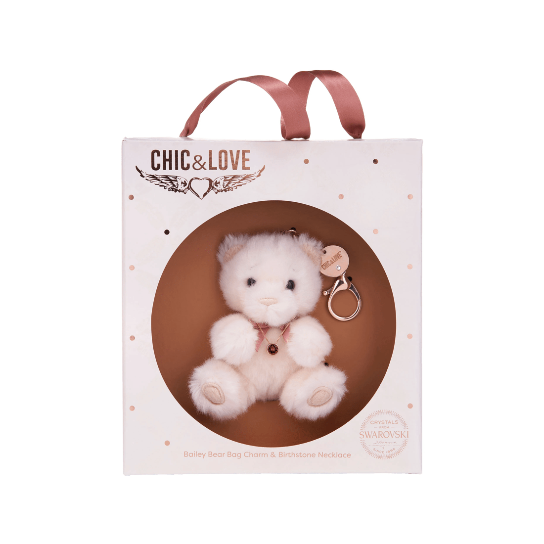 1 Chic & Love - Bailey Bear Bag Charm & Necklace January - Gift Set - White, 1 of 4