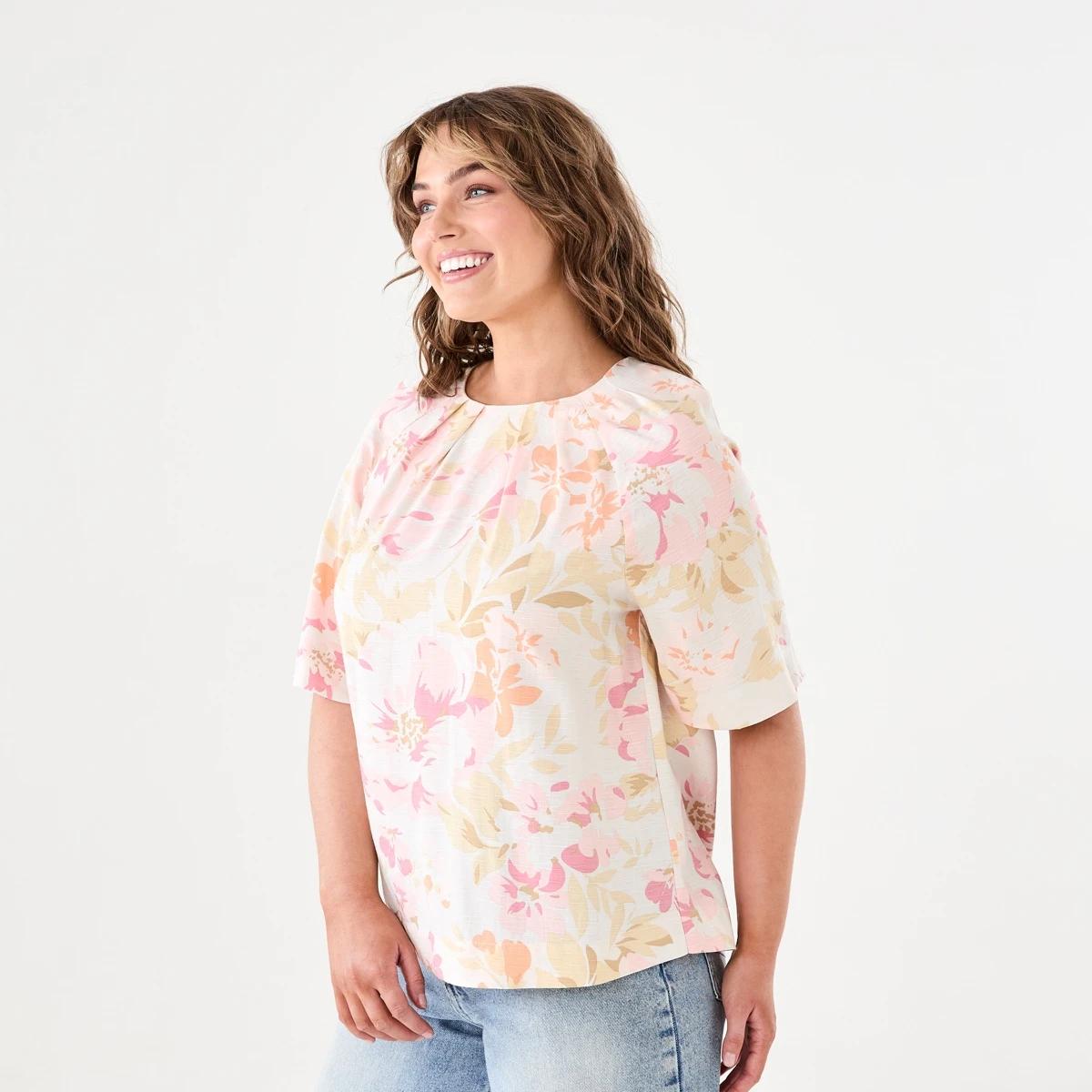 2 Short Sleeve Tuck Top CORAL FLORAL PEACH CORAL, 2 of 5