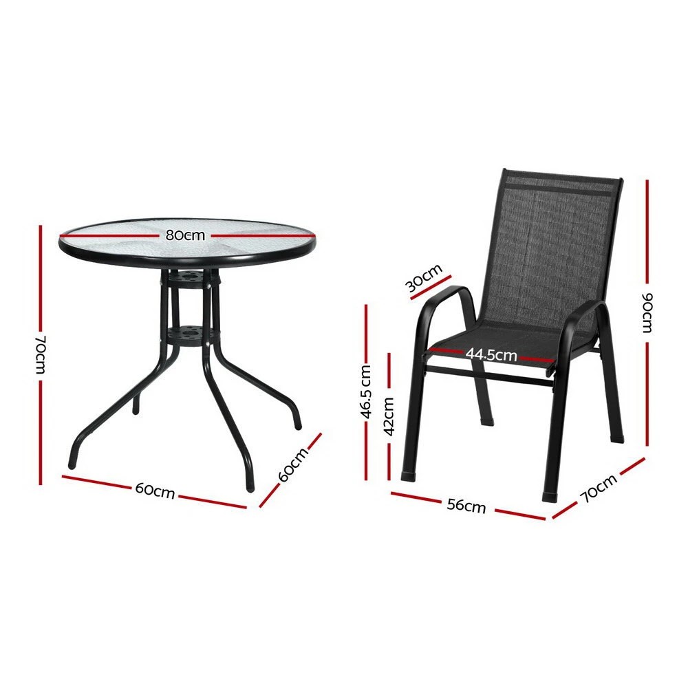 2 Gardeon Outdoor Dining Set Table and Chairs Patio Garden Furniture Bistro - Black, 2 of 5