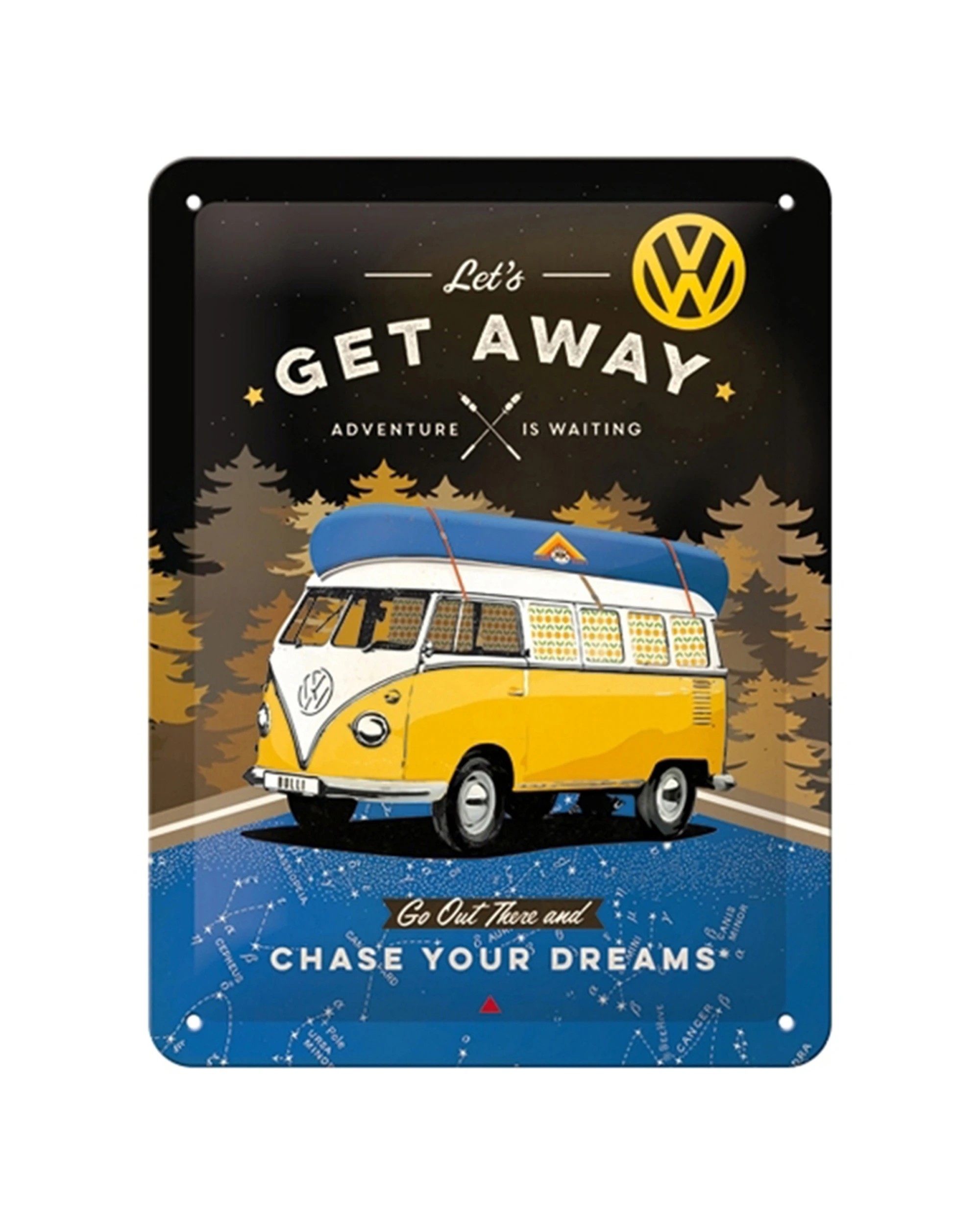 1 Nostalgic-Art 15x20cm Small Metal Sign - VW Bulli Lets Get Away Night, 1 of 4