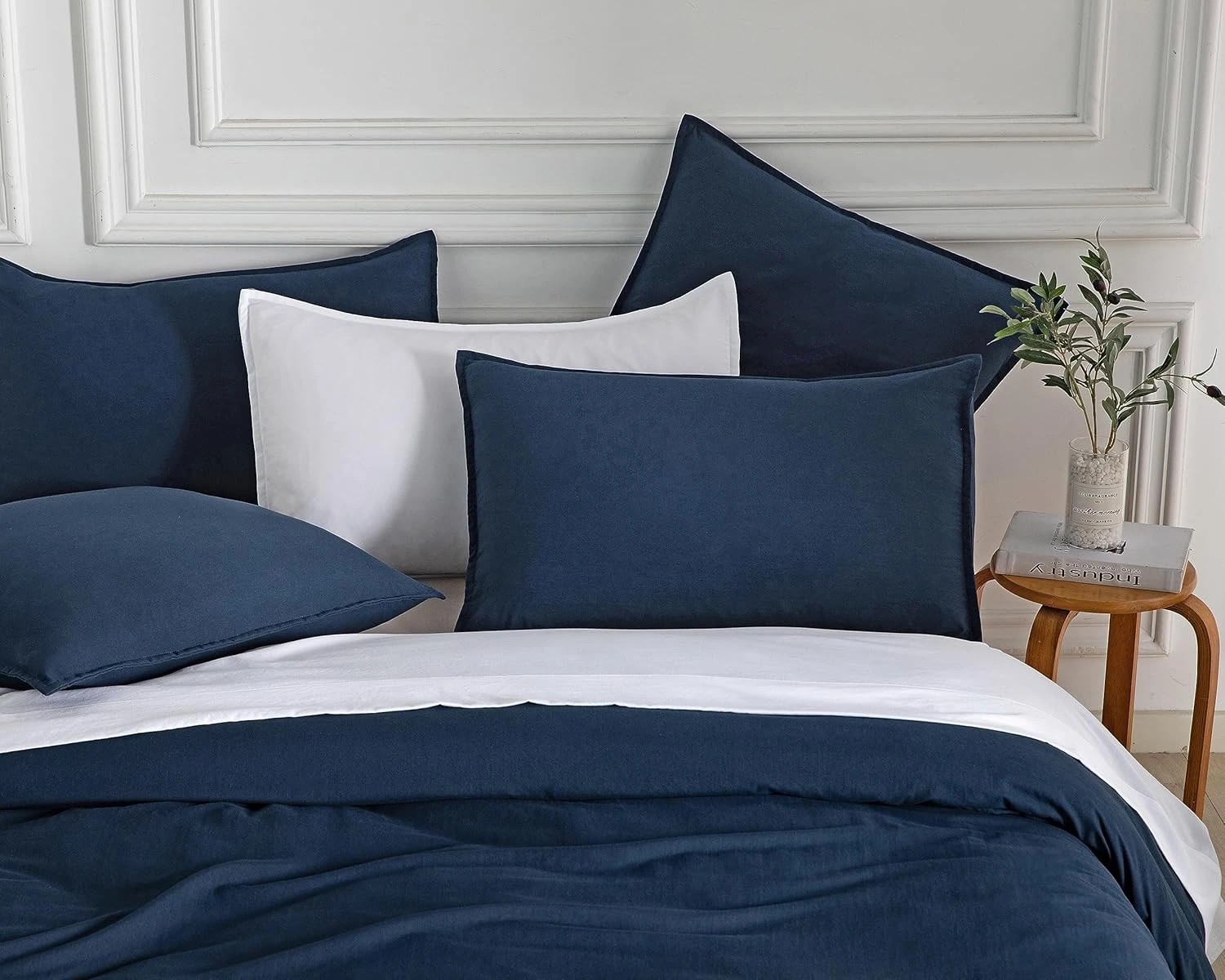 3 CleverPolly 100% Vintage Washed Microfibre Quilt Cover Set - Navy Blue - Queen Bed, 3 of 7