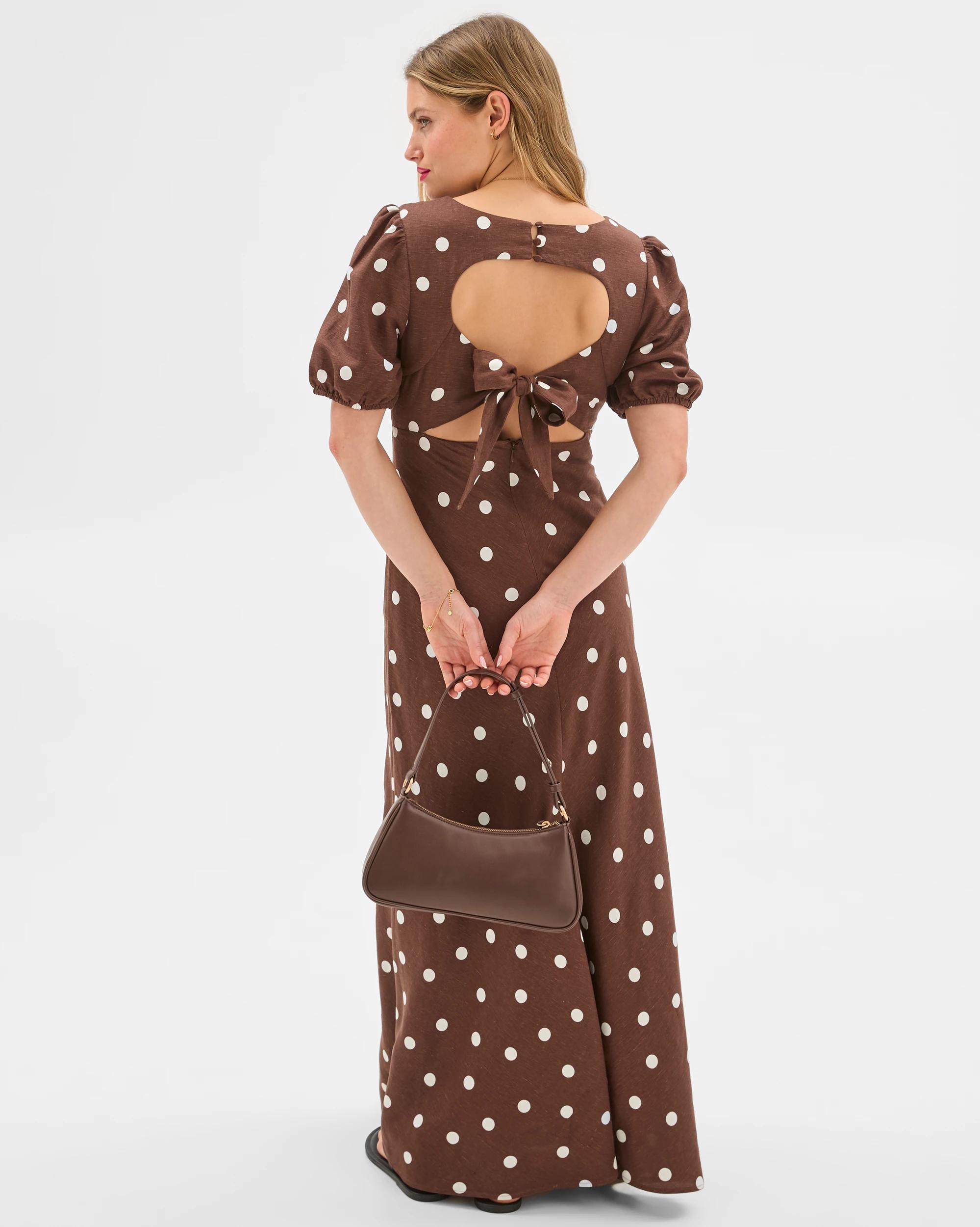4 European Linen Blend Puff Sleeve Maxi Dress - Lily Loves ESPRESSO SPOT, 4 of 9