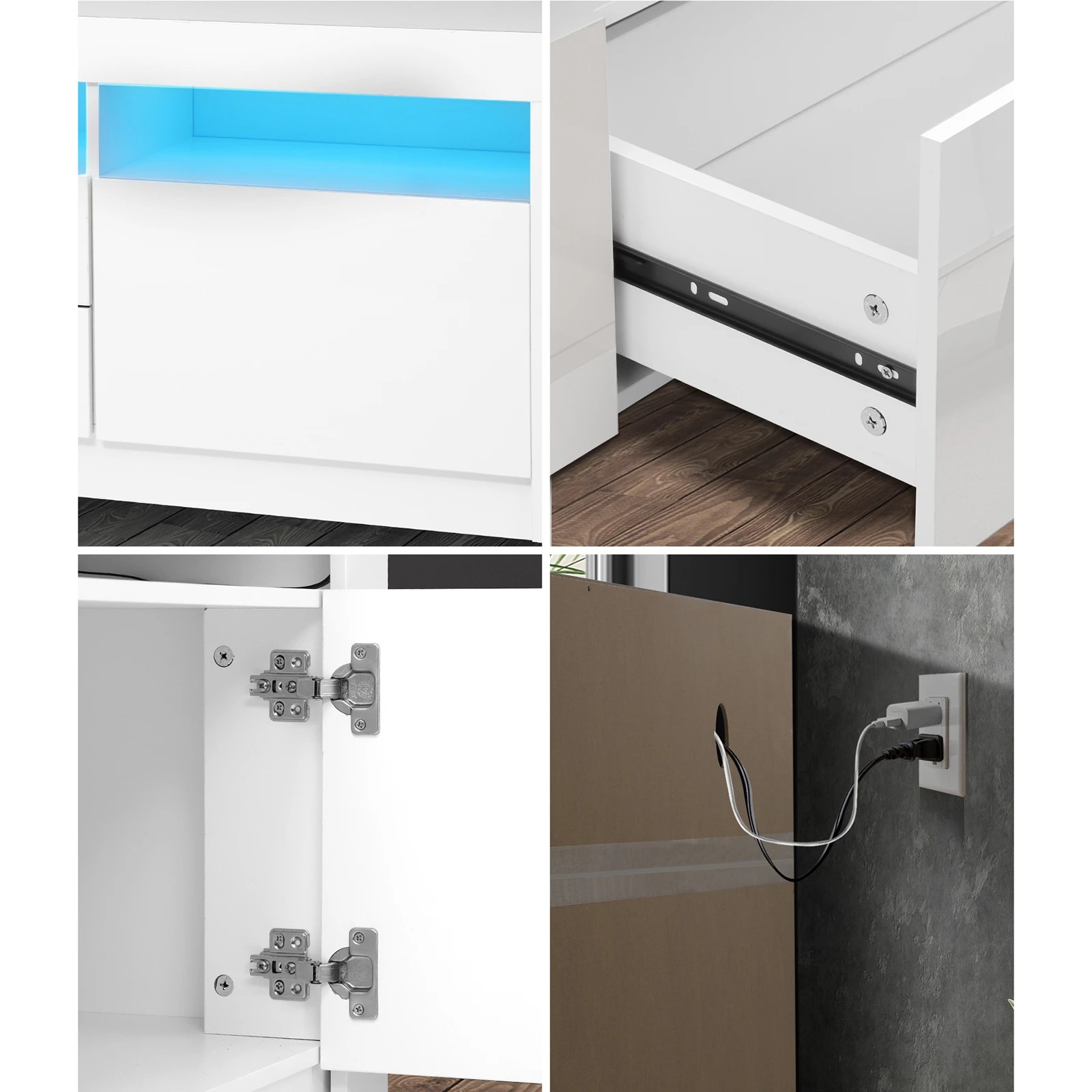 6 Oikiture Entertainment Unit Rgb Led Gloss Black 180cm
 - White, 6 of 8