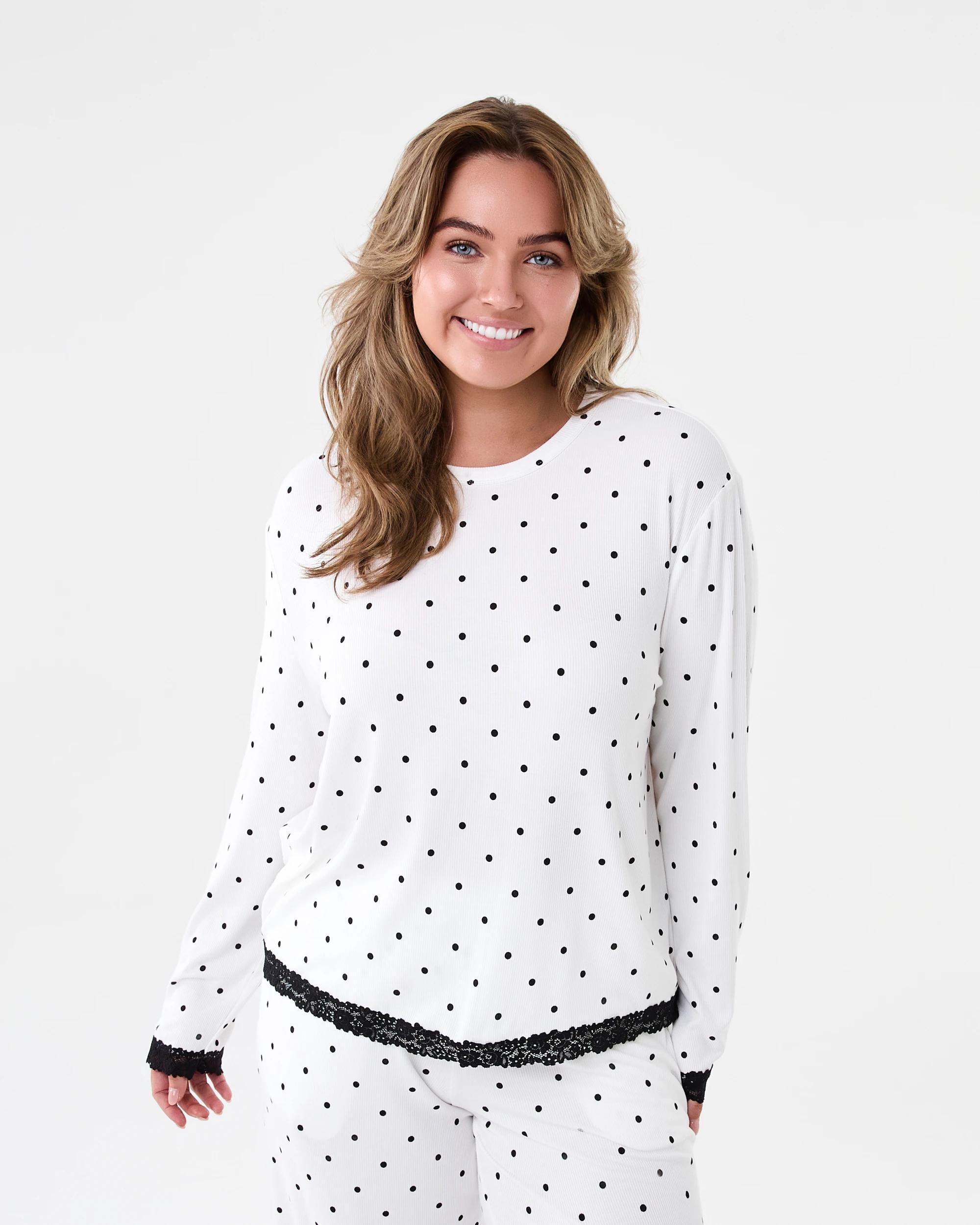 1 Rib Lace Trim Top Dots White, 1 of 5