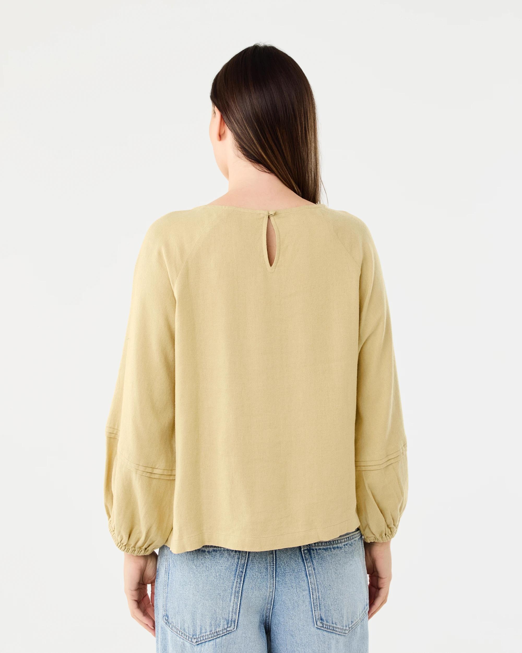 3 Long Sleeve Linen Blend Top Dust Beige, 3 of 7
